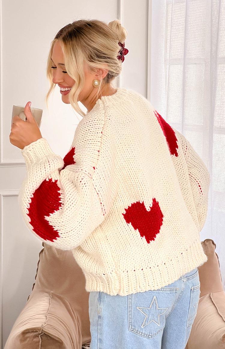 Chandi Cream Heart Chunky Knit Sweater Product Image