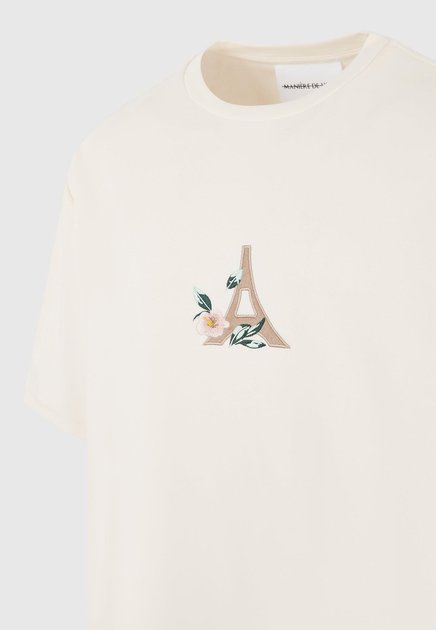 Thierry - Floral Eiffel Cotton T-Shirt - Cream Male Product Image