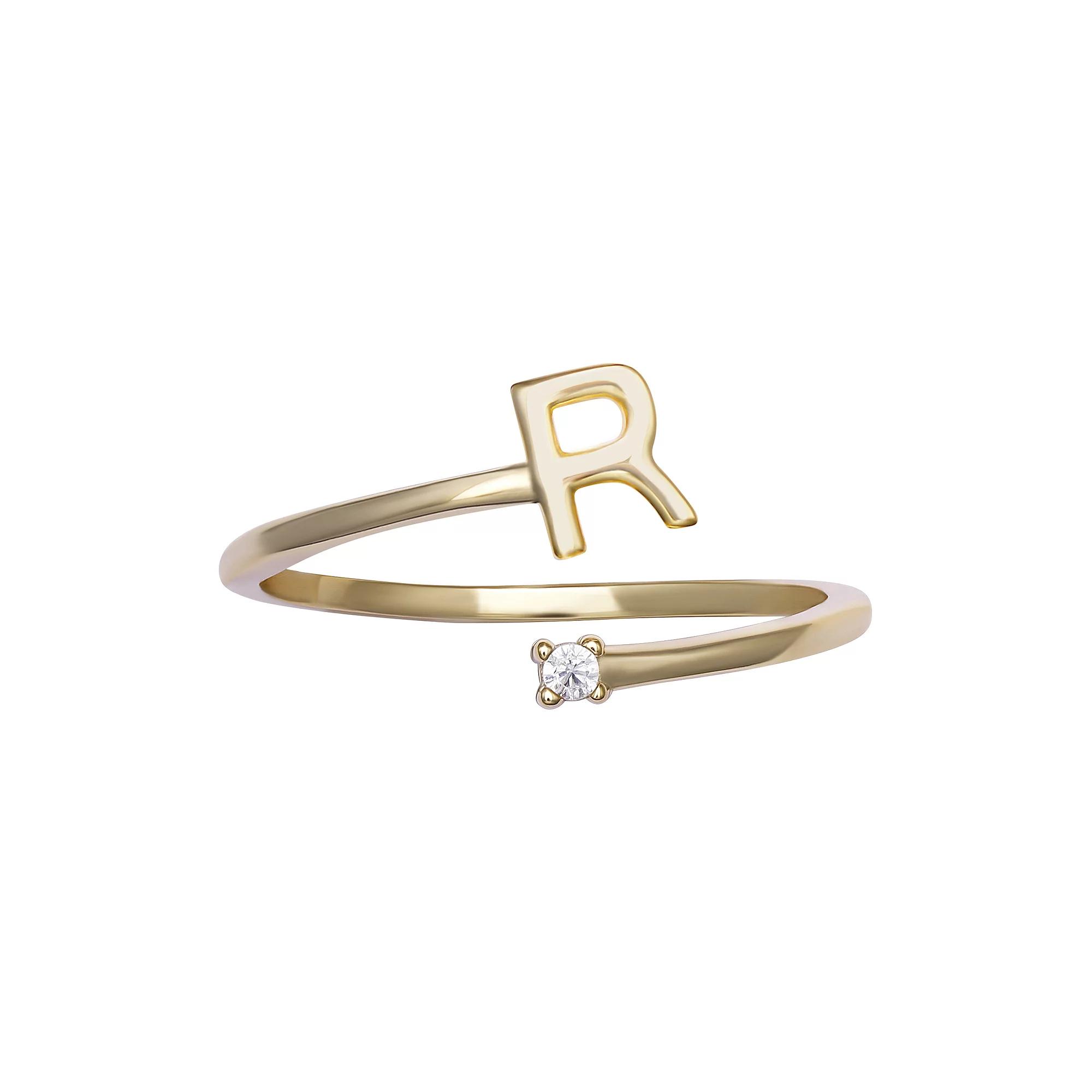 PRIMROSE Sterling Silver Cubic Zirconia Initial Bypass Band Ring, Womens Gold Tone K Product Image