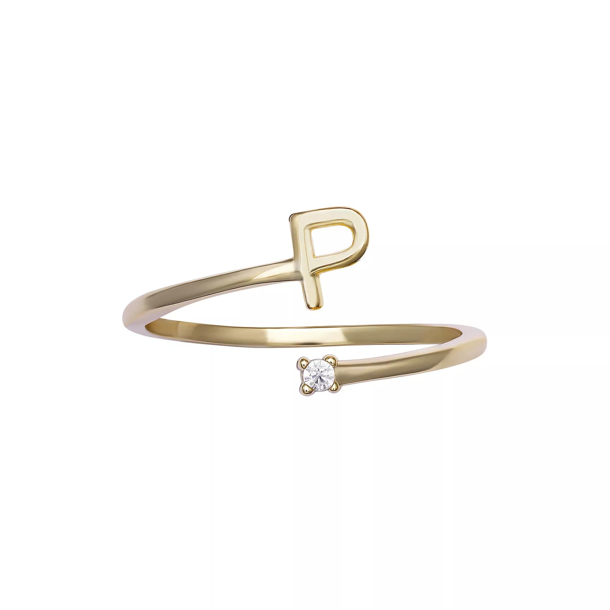 PRIMROSE Sterling Silver Cubic Zirconia Initial Bypass Band Ring, Womens Gold Tone K Product Image
