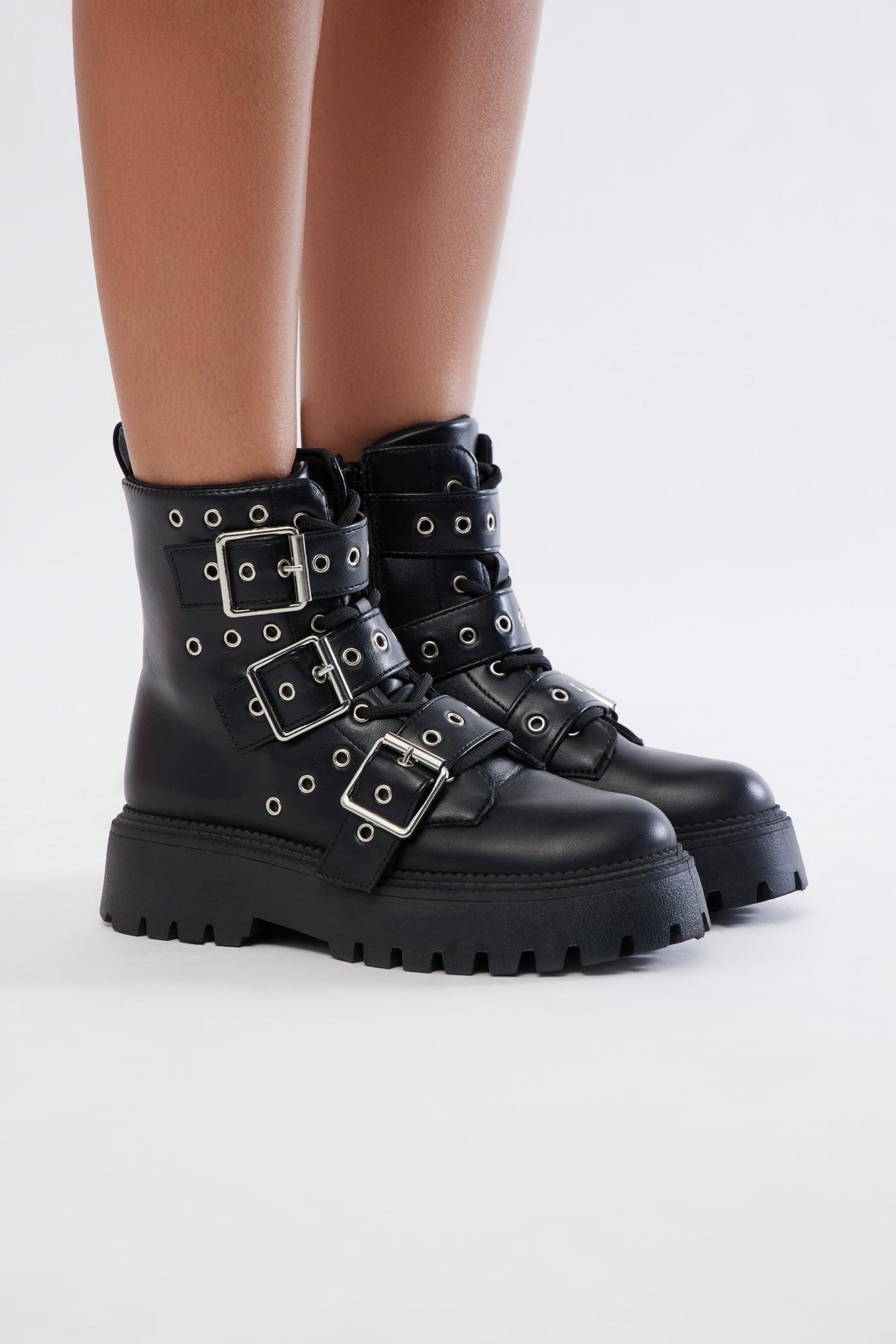 Tanner Buckle Combat Boots - Black Product Image