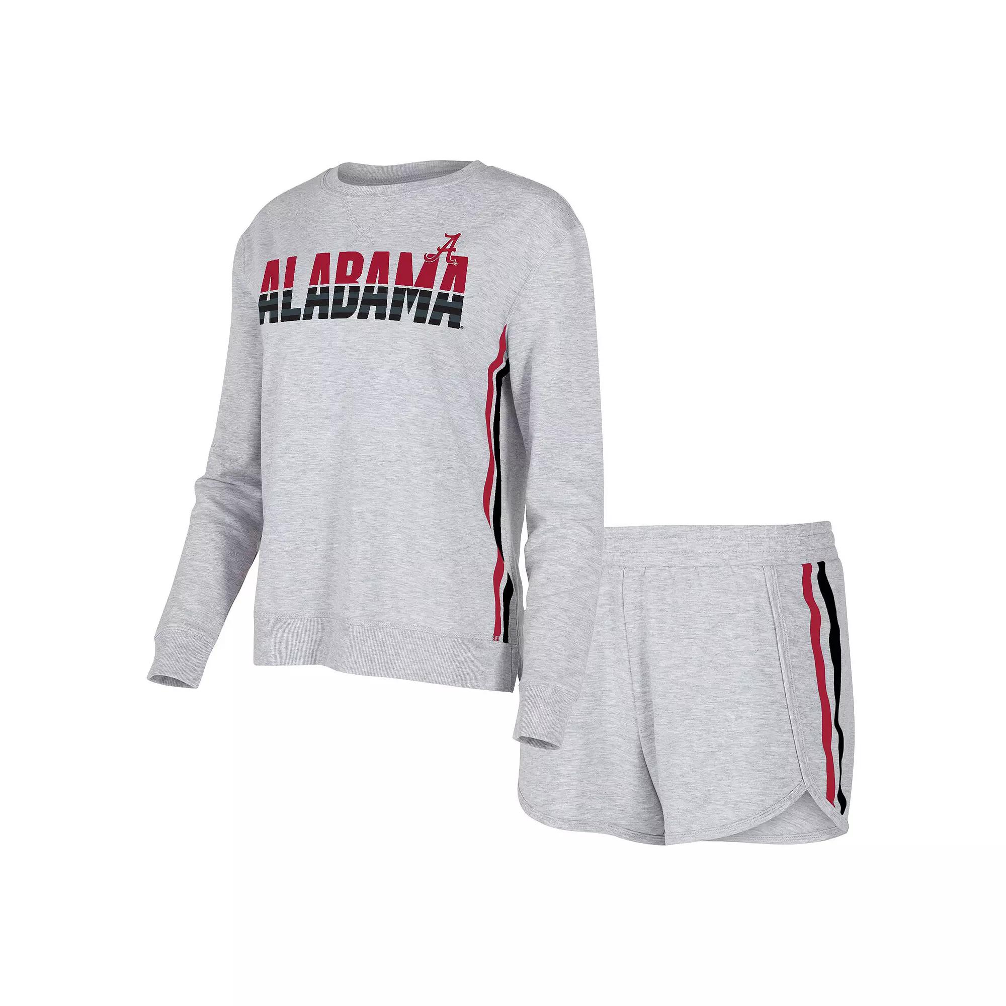 Women's Concepts Sport Gray Alabama Crimson Tide Cedar Tri-Blend Long Sleeve T-Shirt & Shorts Sleep Set,  Product Image