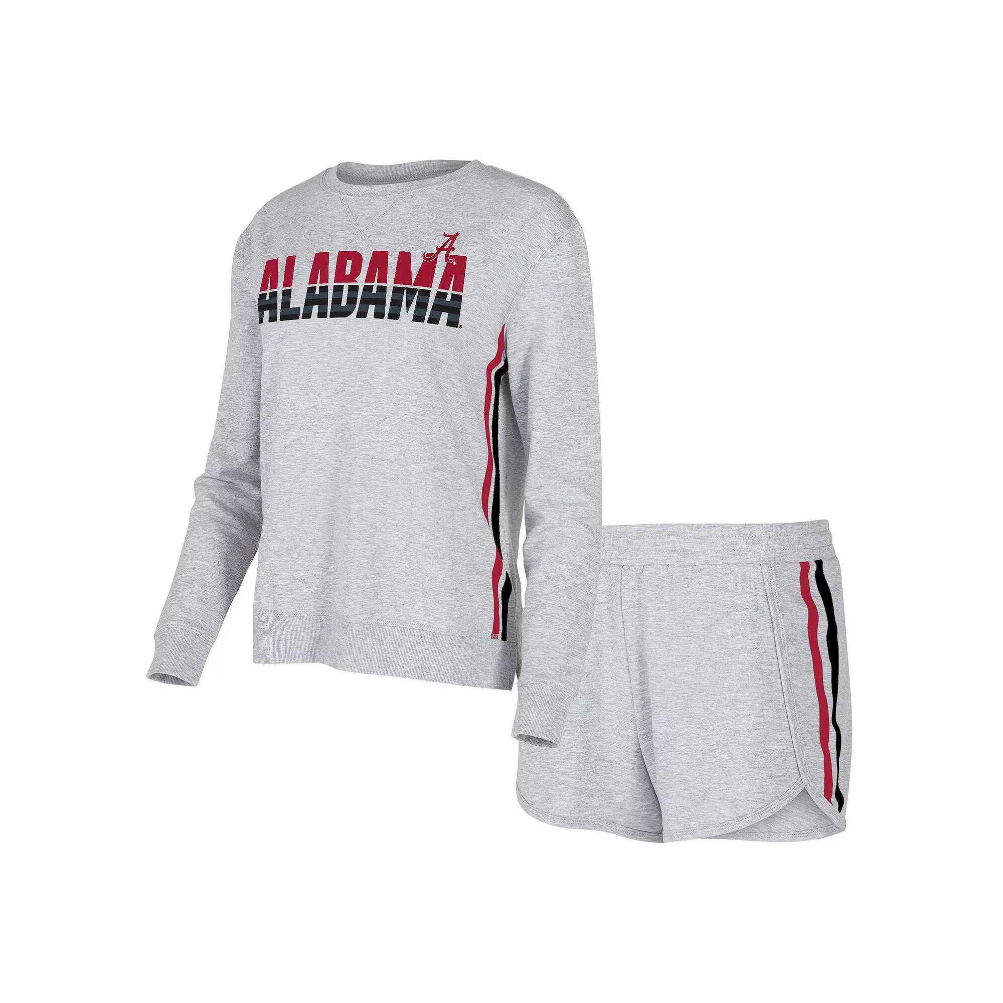 Women's Concepts Sport Gray Alabama Crimson Tide Cedar Tri-Blend Long Sleeve T-Shirt & Shorts Sleep Set,  Product Image