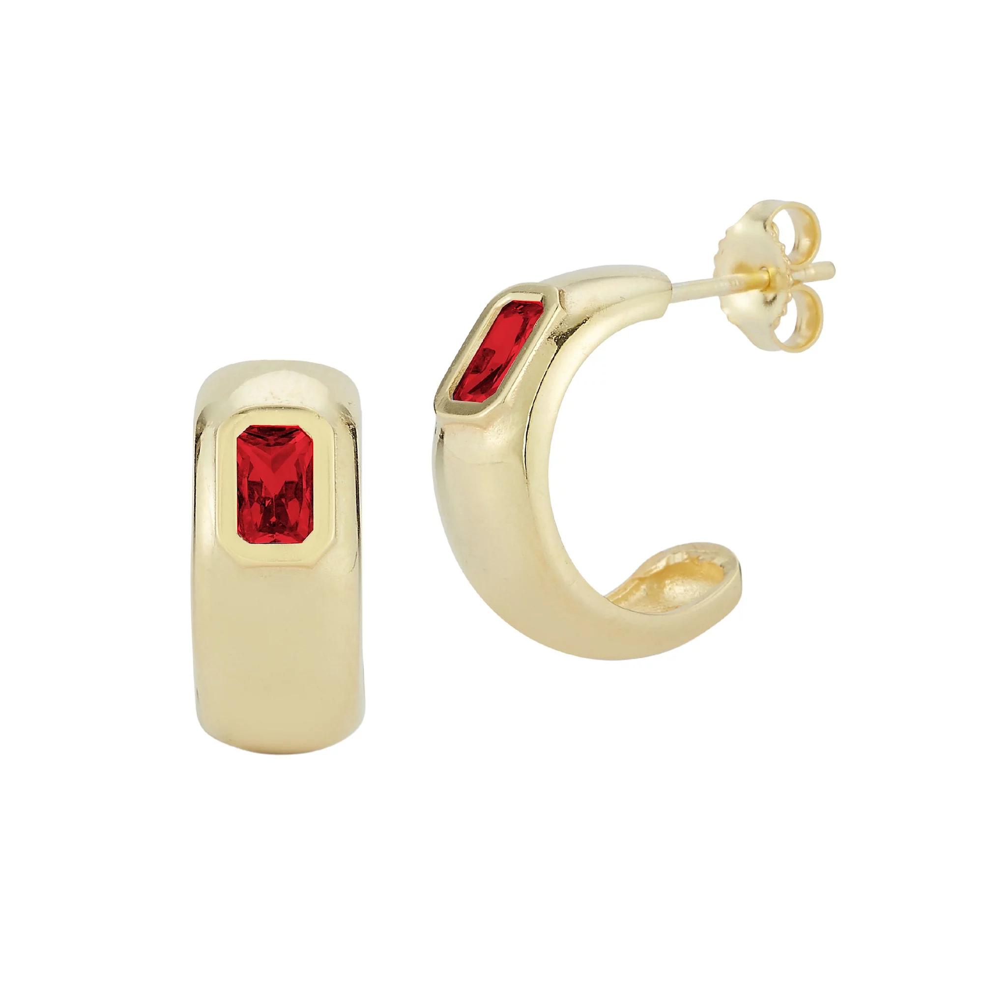 Sunkissed Sterling 14k Gold Over Silver Cubic Zirconia Hoop Earrings, Womens, Gold Tone Red Product Image