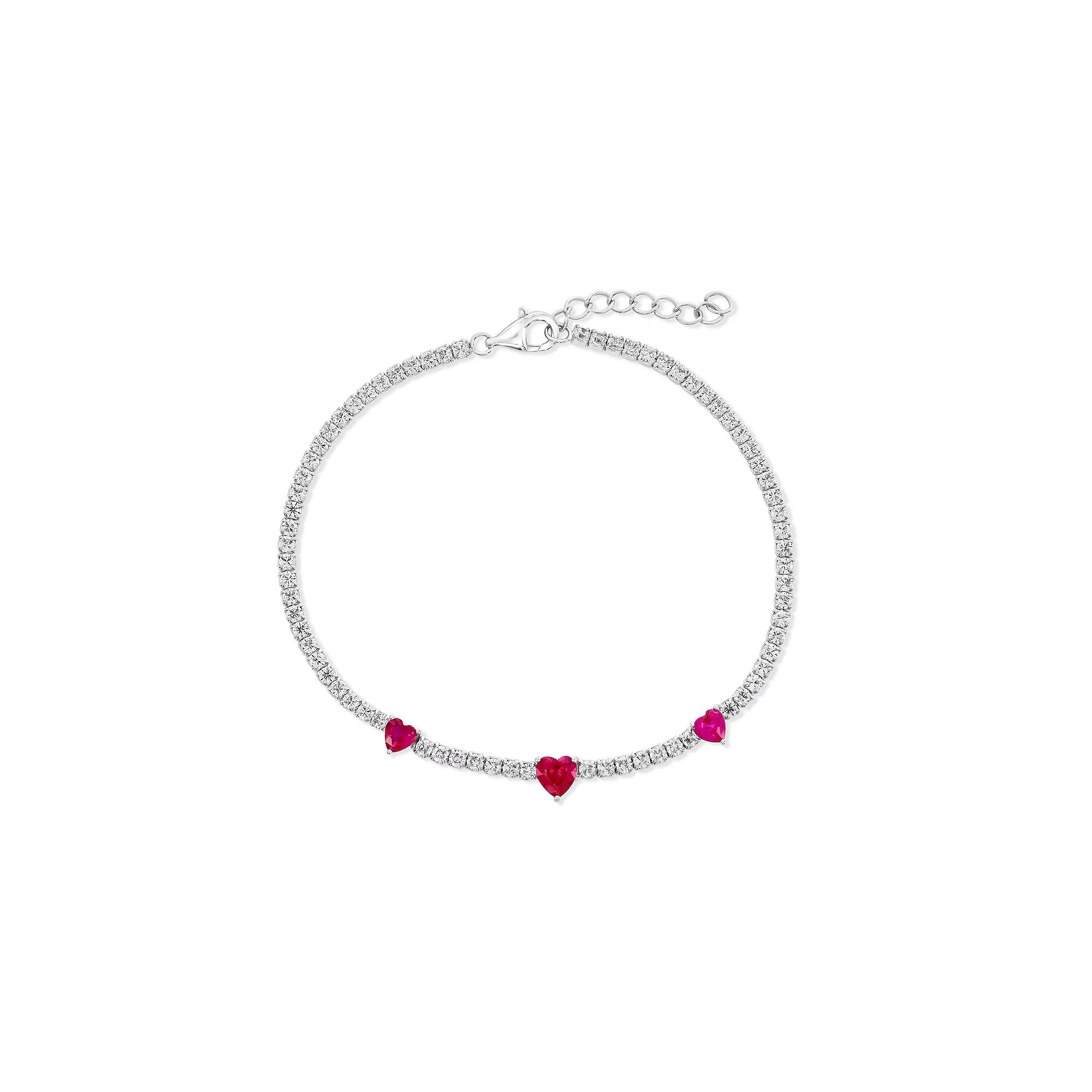 Argento Bella Sterling Silver Cubic Zirconia Heart Tennis Bracelet, Women's, Size: 7-8" ADJ, Red Product Image