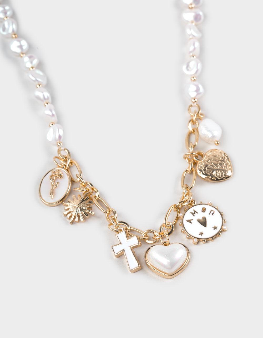 FULL TILT Cross Heart Rose Charm Necklace - GOLD Product Image