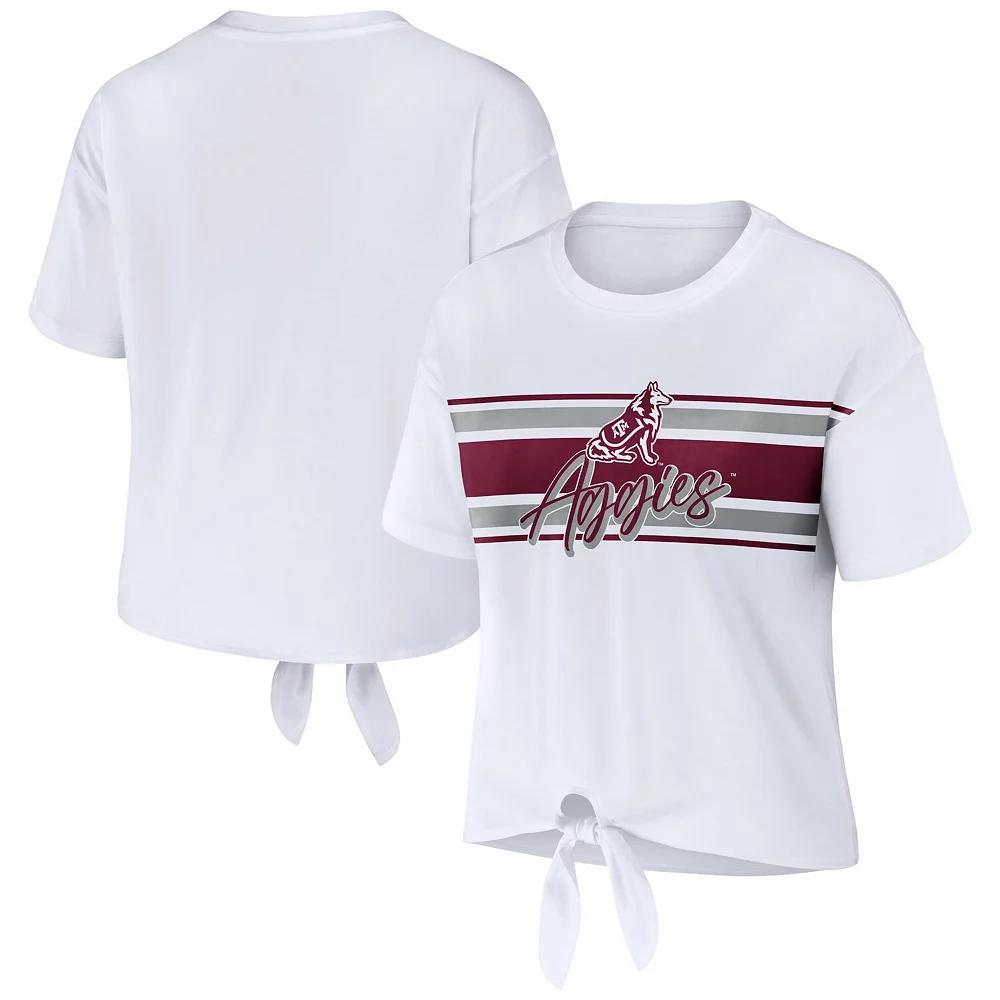 Women's WEAR by Erin Andrews White Texas A&M Aggies Striped Front Knot Cropped T-Shirt,  Product Image