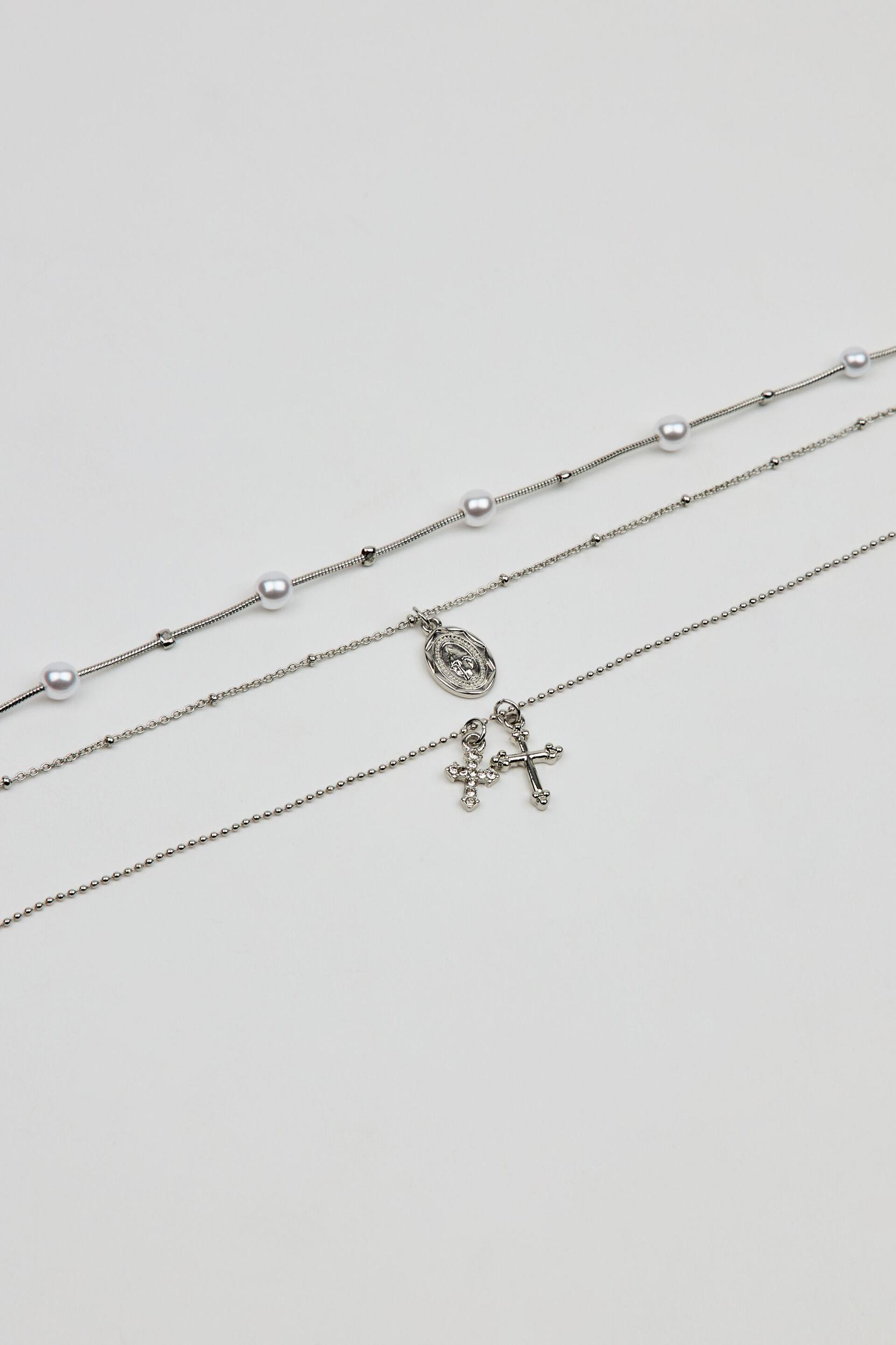 Set of 3 Pearl, Cross, and Pendant Necklaces Product Image