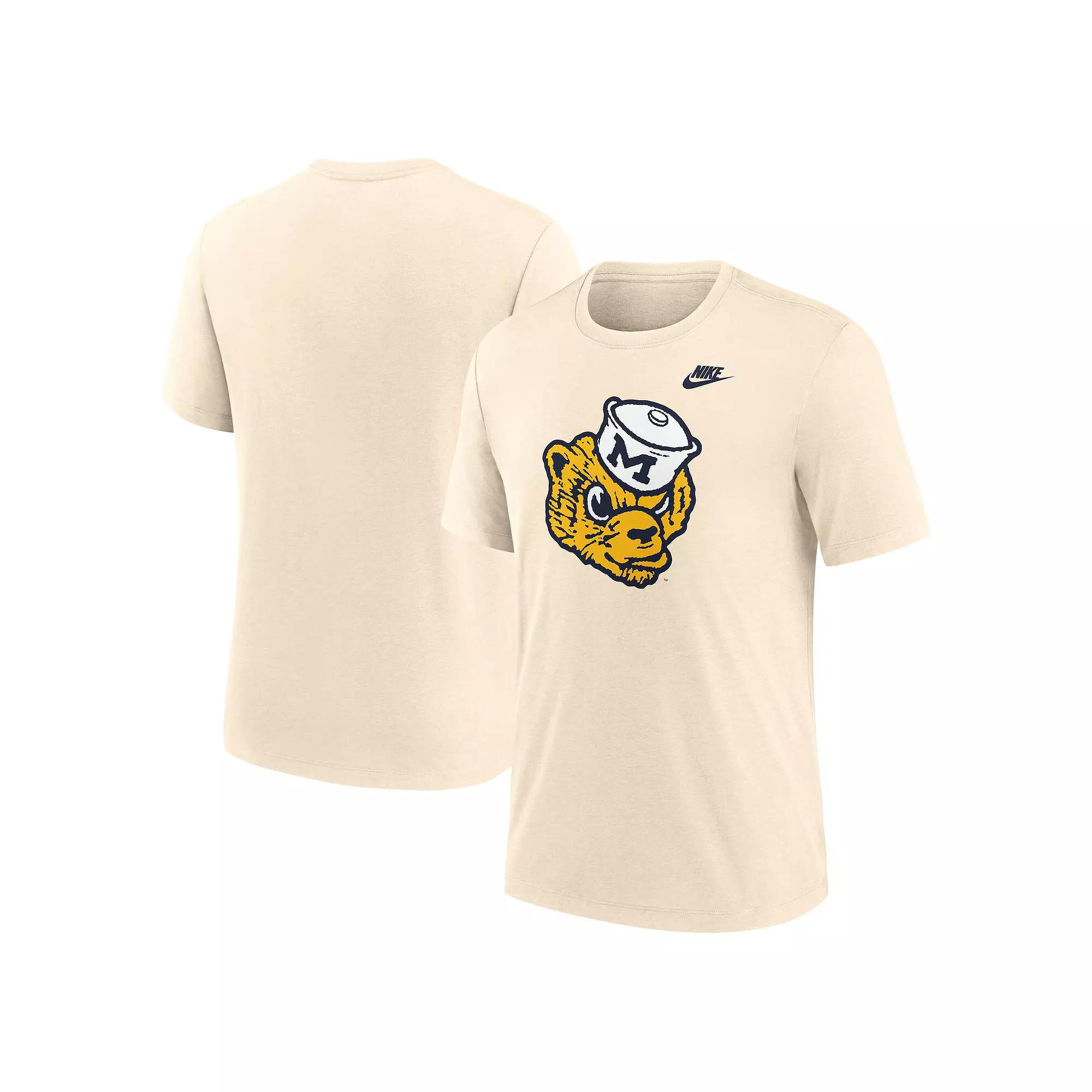 Men's Nike Cream Michigan Wolverines Vault Logo Tri-Blend T-Shirt, Size: XL, Beige Product Image