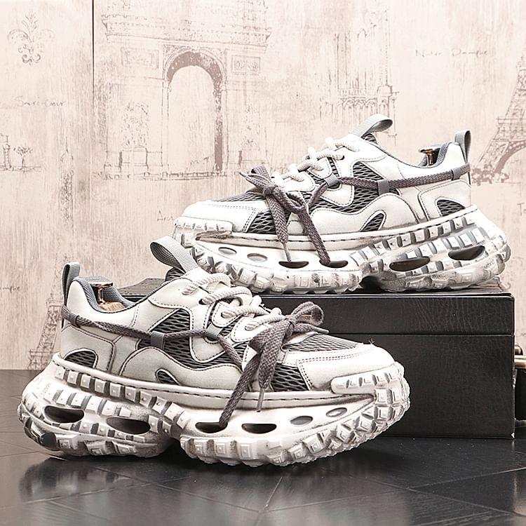 Platform Mesh Panel Lace-Up Sneakers Product Image