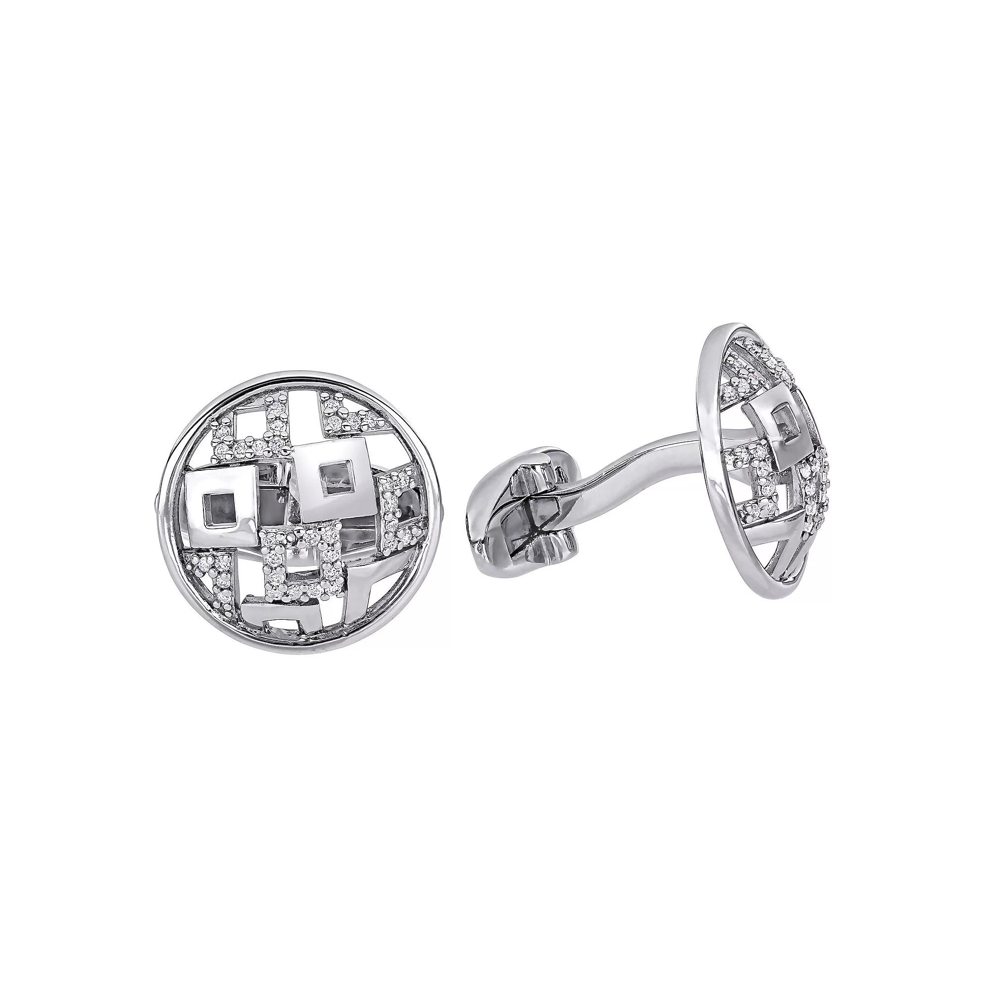 Stella Grace Men's Sterling Silver 1/5 Carat T.W. Diamond Lattice Cuffllinks Product Image