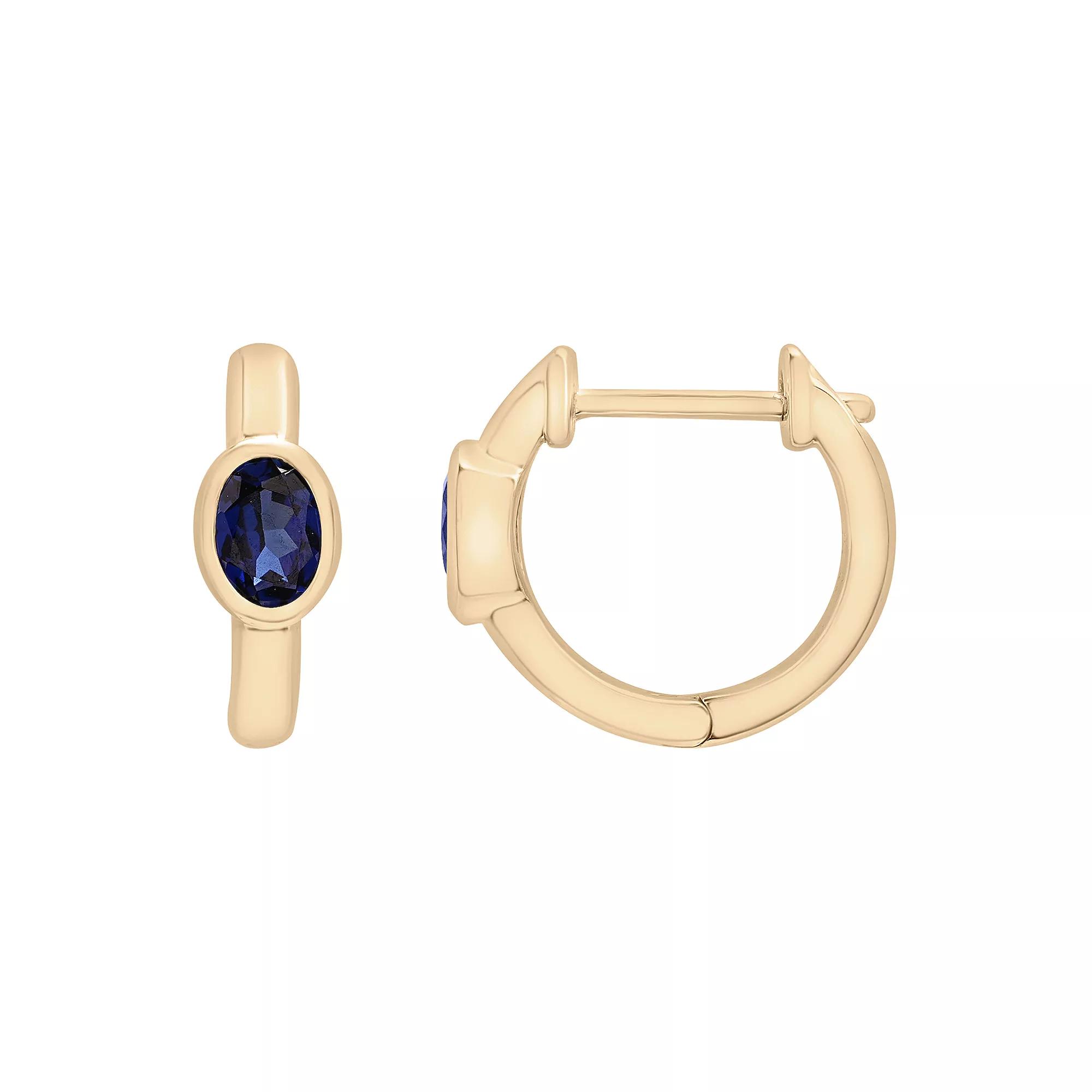 14k Gold Over Sterling Silver Lab-Created Stone Hoop Earrings, Women's, Cr Blue Blue Product Image