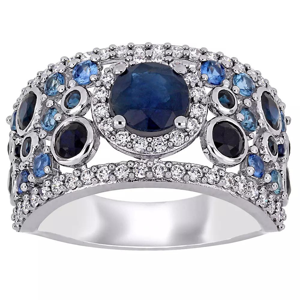 Stella Grace 14k White Gold Blue Sapphire & 1/2 Carat T.W. Diamond Halo Cluster Ring, Women's,  Product Image