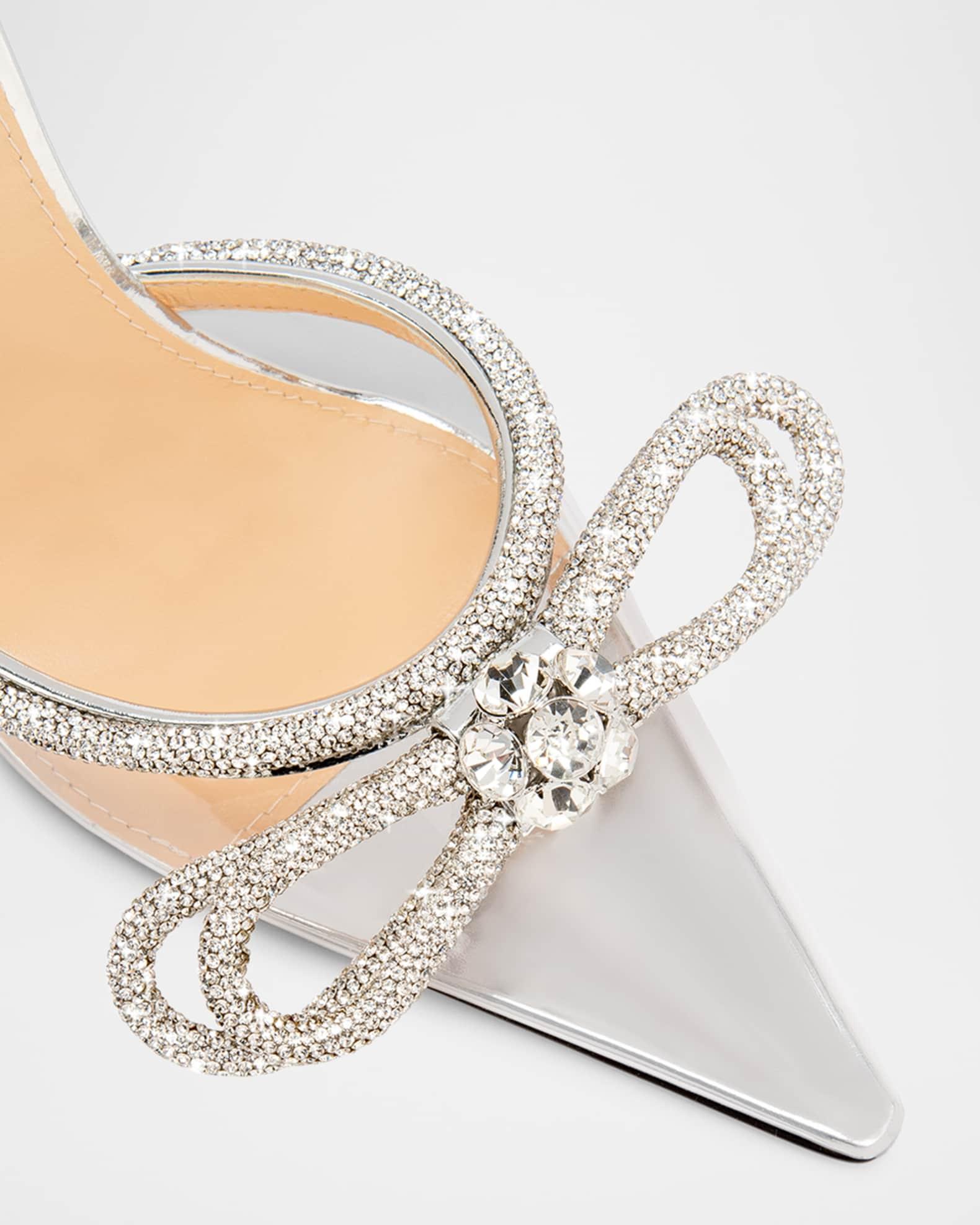 Strass Double Bow Clear Ankle-Strap Pumps Product Image