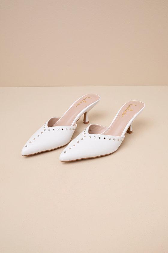 Drayton White Studded Pointed-Toe Mule Pumps Product Image