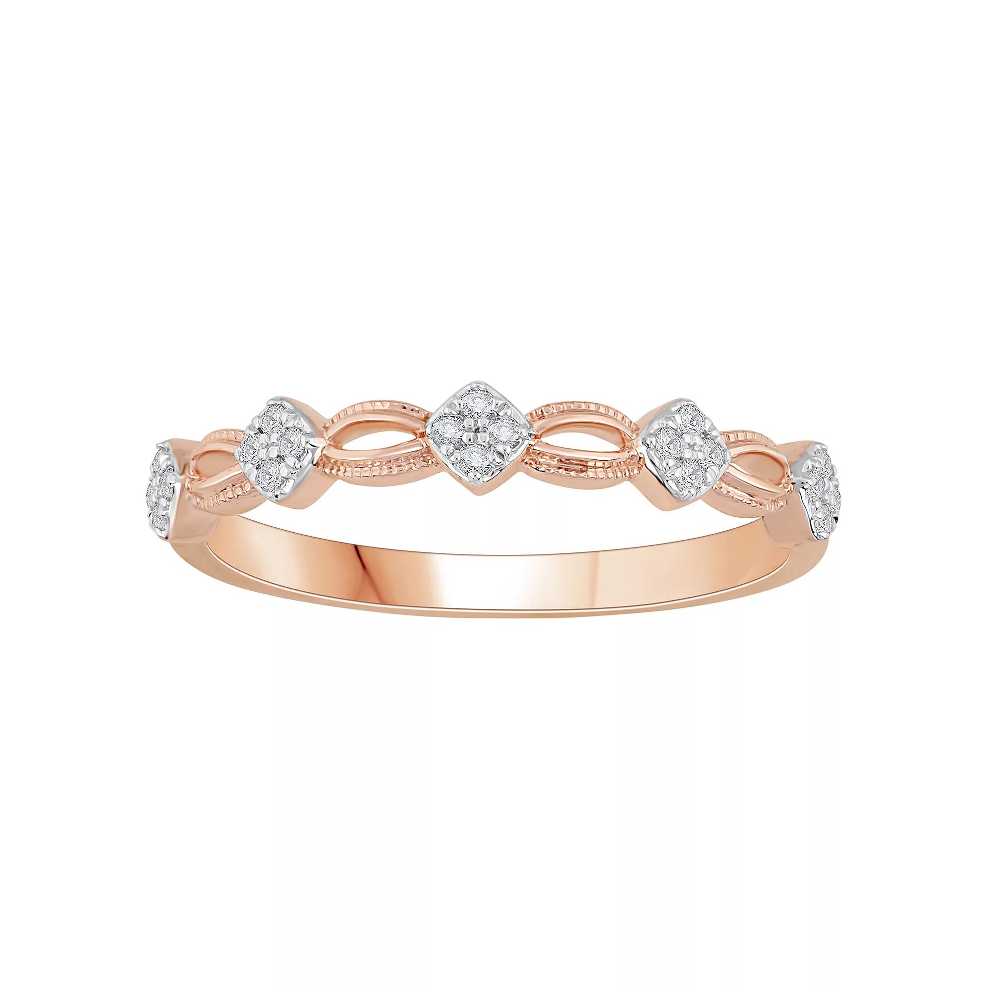 10k Rose Gold 1/10 Carat T.W. Diamond Station Stackable Ring, Women's, Size: 8 Product Image