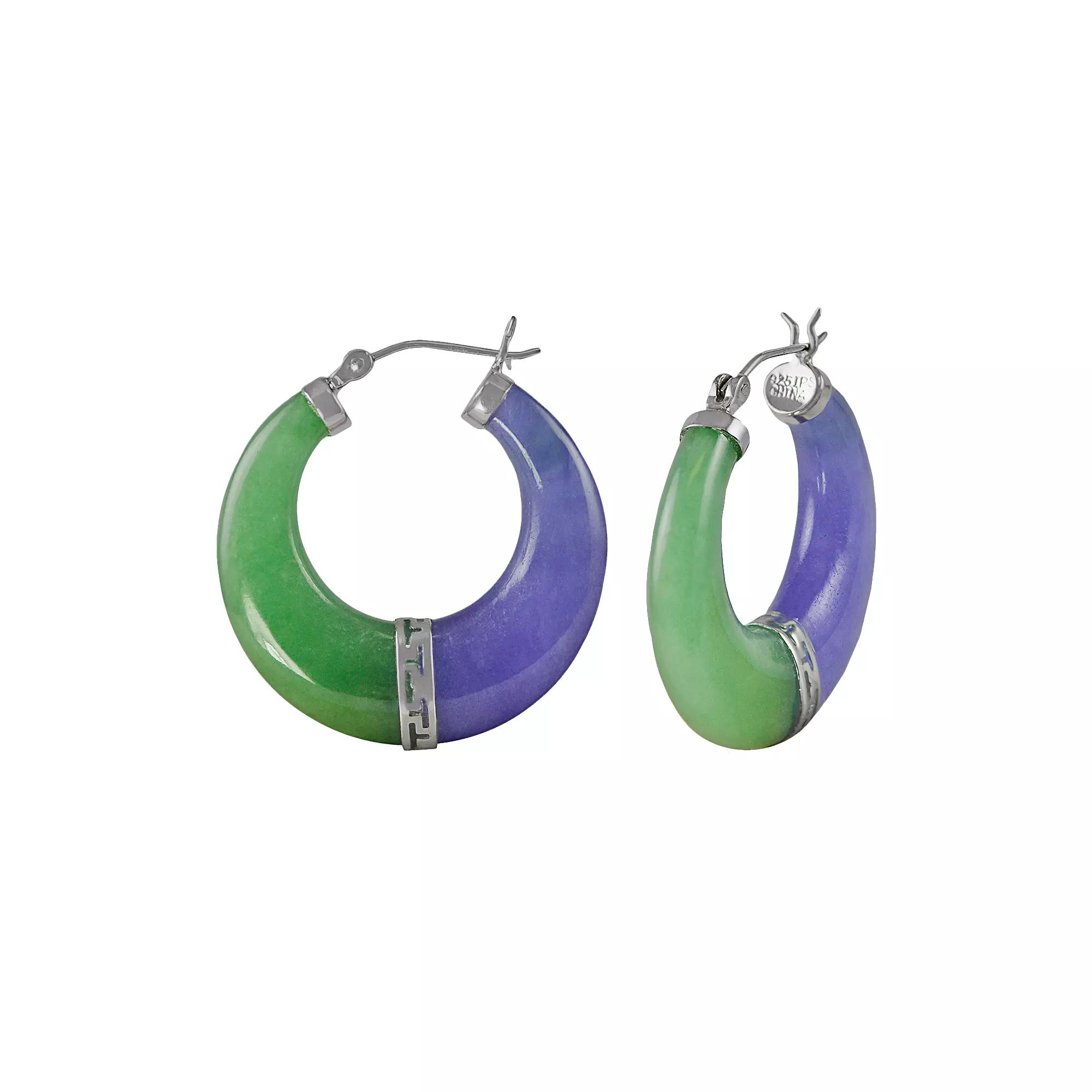 Sterling Silver Jade Hoop Earrings, Womens, Green Product Image