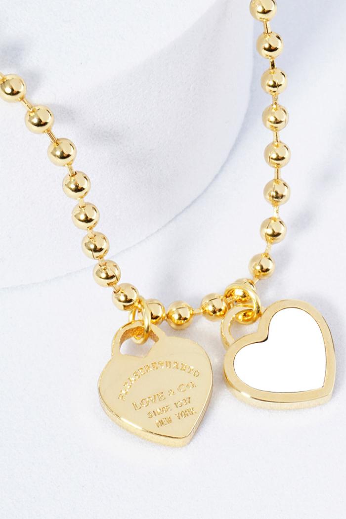 Double Heart Pendant Bubble Chain Necklace Product Image