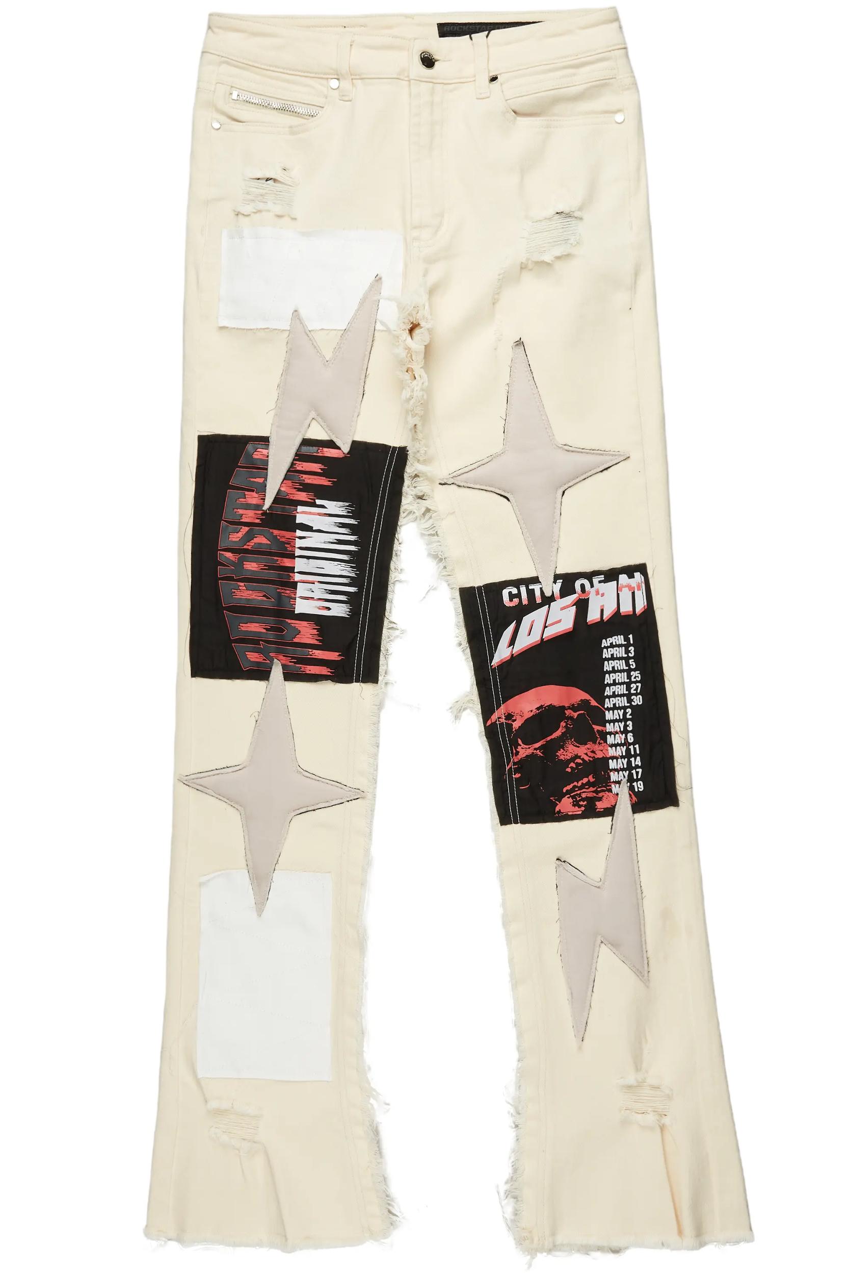 Rhys Beige Patchwork Stacked Flare Jean Male Product Image