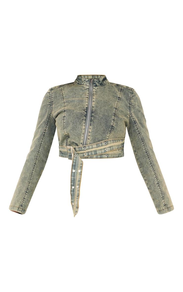 Petite Vintage Wash Denim Belt Detail Jacket Product Image