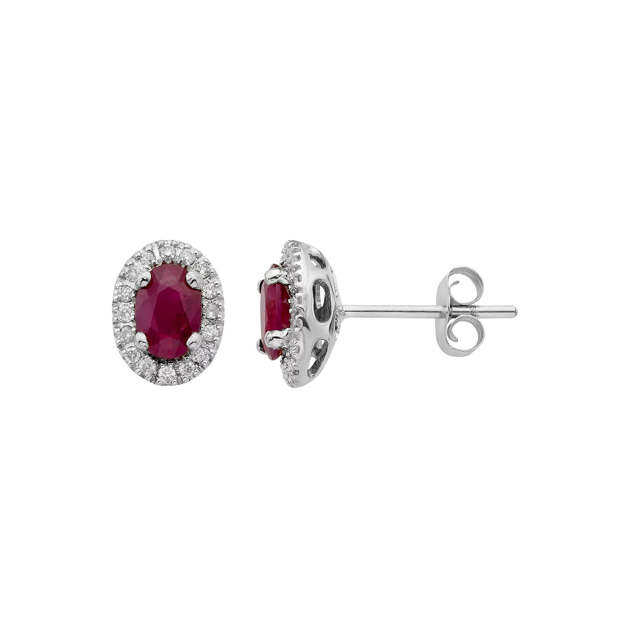 14k Rose Gold 1/6 Carat T.W. IGL Certified Diamond & Ruby Oval Earrings, Women's, White Product Image