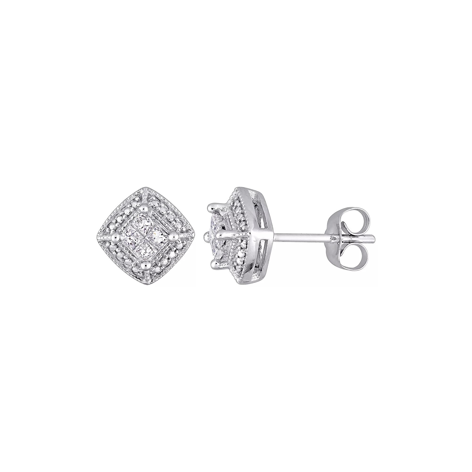 Diamond Facets Sterling Silver 1/20 Carat T.W. Diamond Round Cluster Stud Earrings, Women's, Size: 18" Product Image