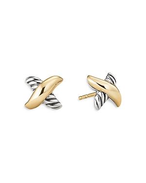 Womens Petite X Stud Earrings in Sterling Silver with 18K Yellow Gold, 7.5mm Product Image