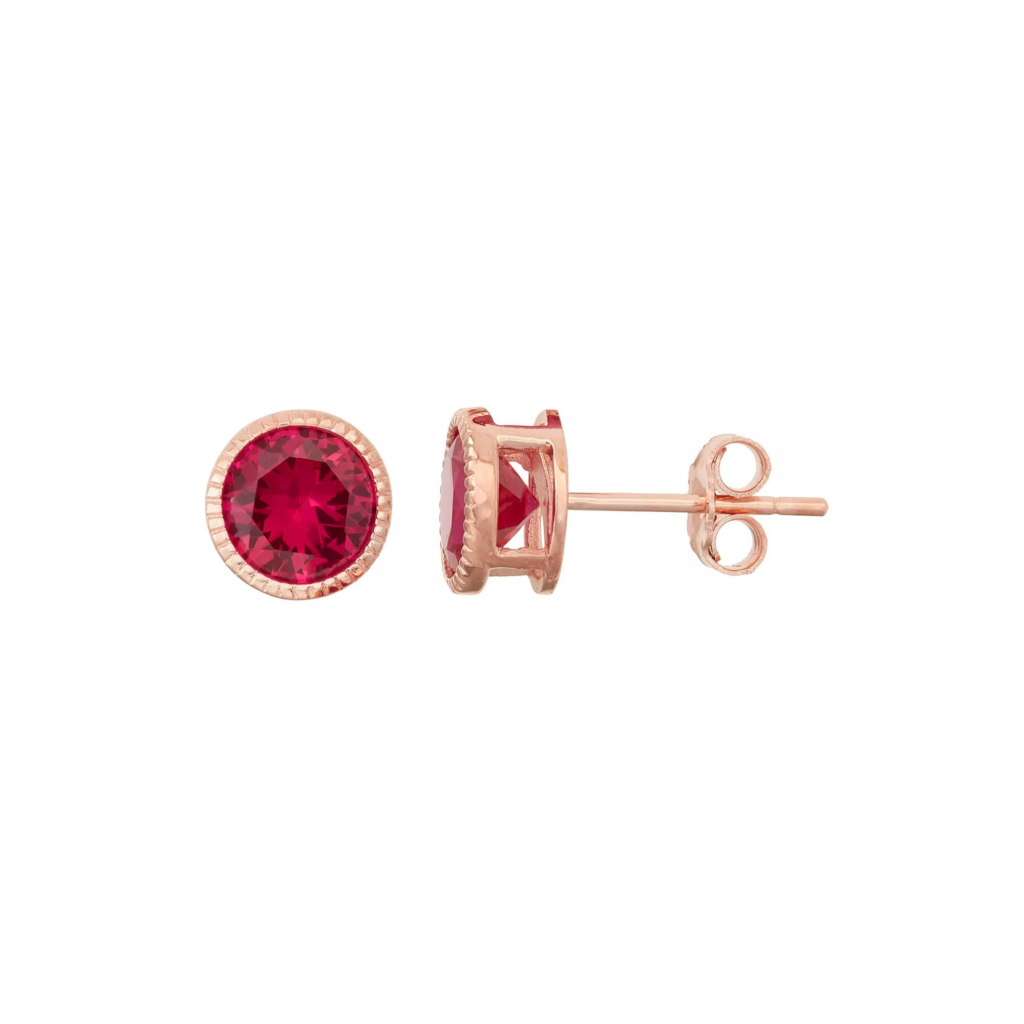 Designs by Gioelli 14k Rose Gold Over Silver Lab-Created Ruby Stud Earrings, Women's, Pink Tone Product Image