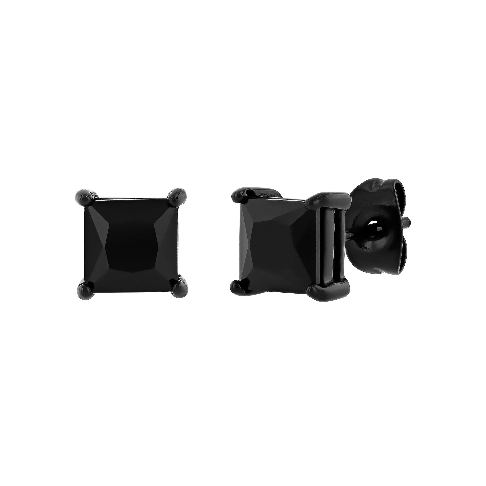 Men's Jewelry Nation Black Stainless Steel Spinel Stud Earrings, Size: 6MM Product Image