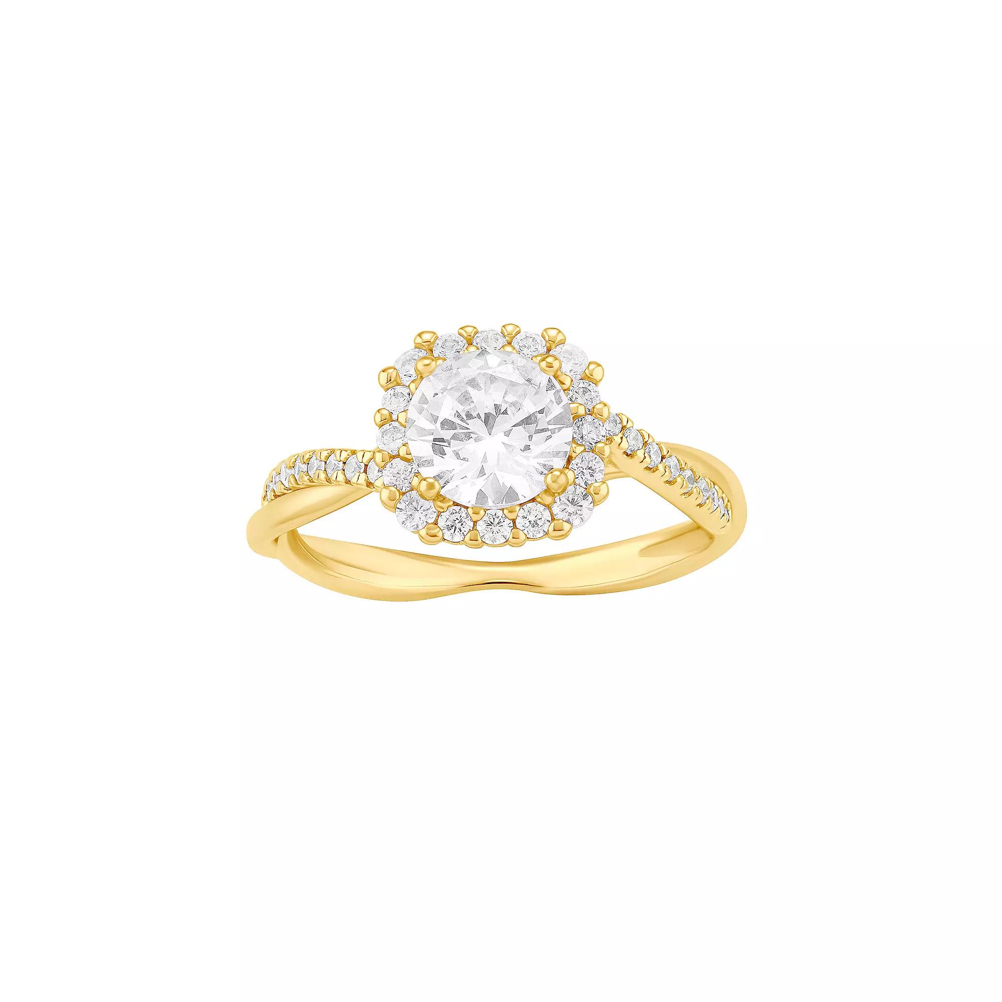 PRIMROSE Sterling Silver Cubic Zirconia Cushion Halo Ring, Women's, Size: 9, Two Tone Yellow Gold C Product Image