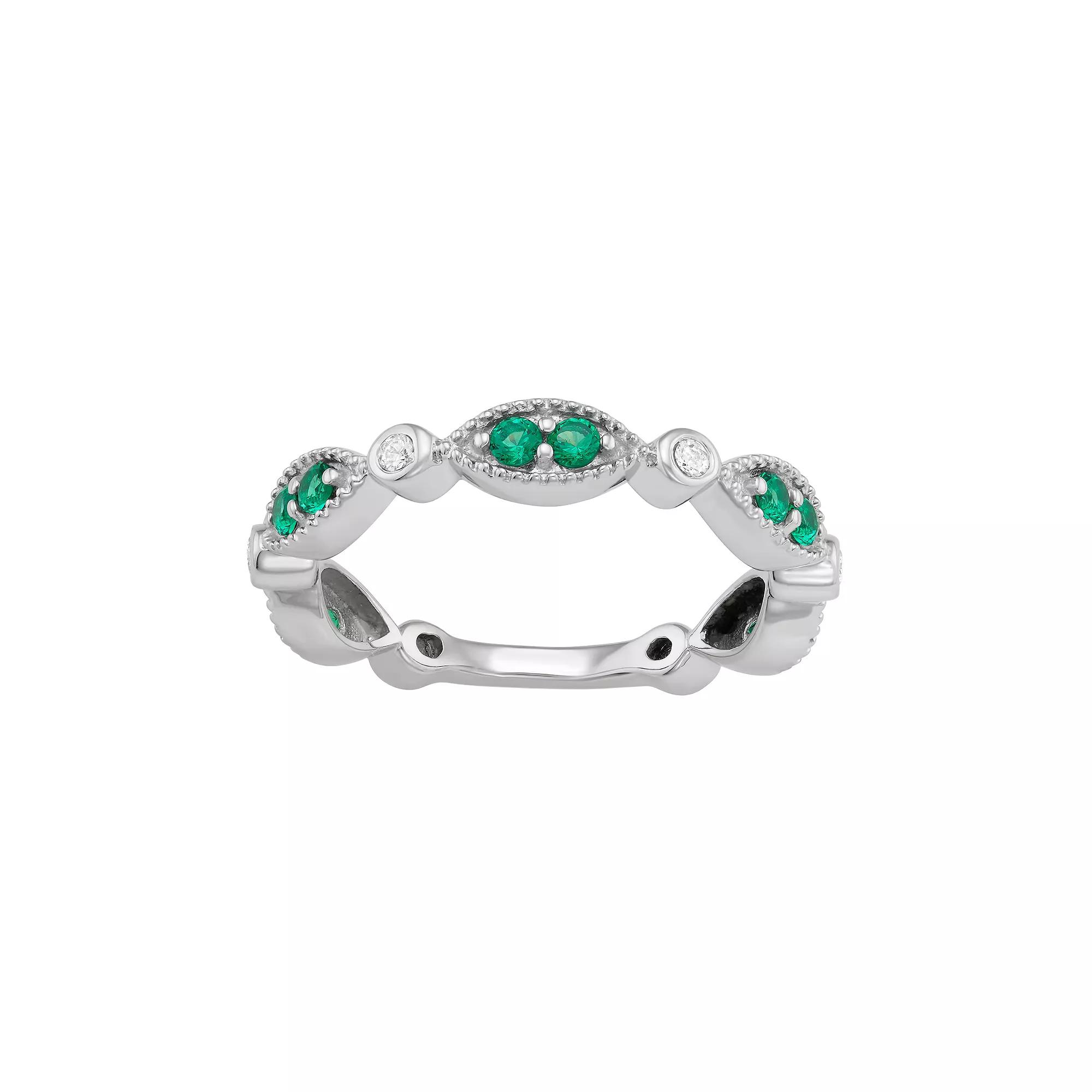 Jewelexcess Sterling Silver Lab-Created Emerald & Lab-Created White Sapphire Ring, Women's,  Product Image