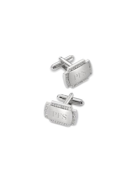 Crystal Border Engravable Cufflinks - Silver Product Image