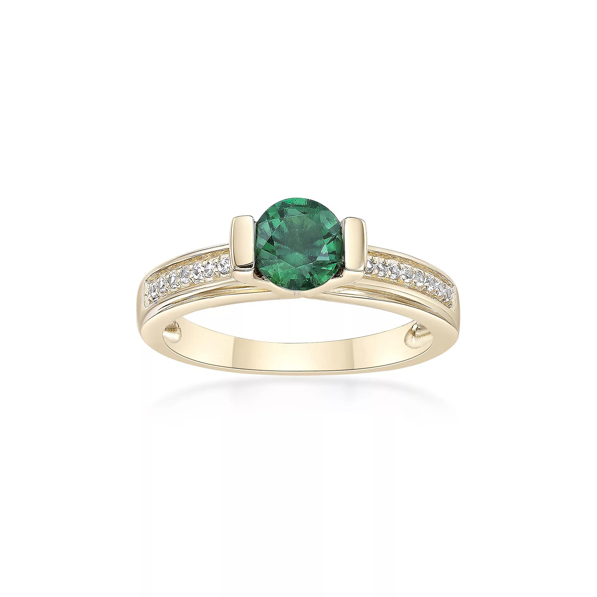 Gemminded 18k Gold Over Silver Lab-Created Emerald & Lab-Created White Sapphire Ring, Women's, Size: 6, Gold Tone Product Image