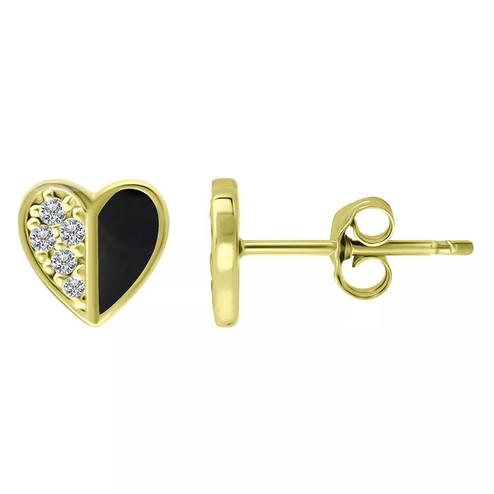 Aleure Precioso Sterling Silver Enamel & Cubic Zirconia Heart Stud Earrings, Women's, Black Product Image