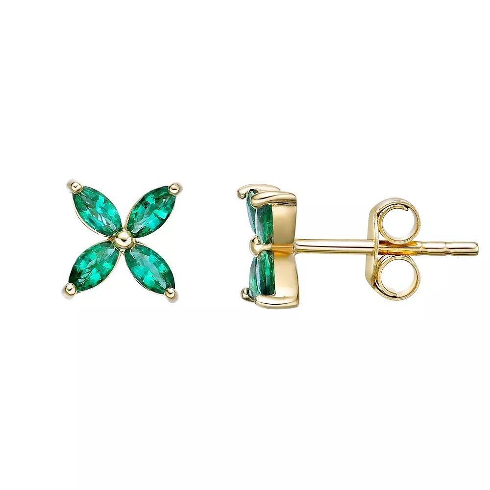 Gemminded 18k Gold over Sterling Silver Lab-Created Emerald Stud Earrings, Women's, Gold Tone Product Image