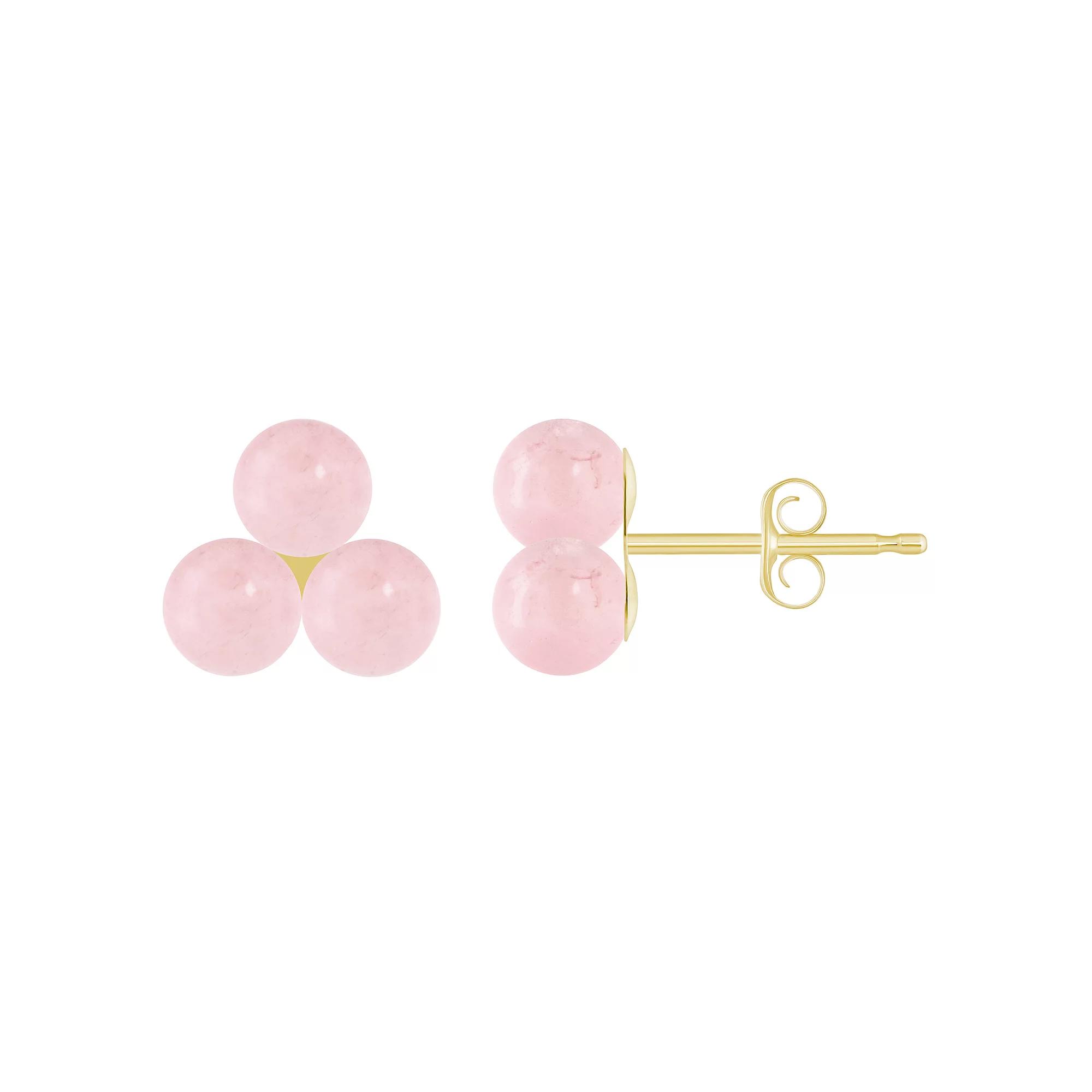 Celebration Gems 10k Gold Sphere Gemstone Cluster Earrings, Women's, Pink Quartz Product Image