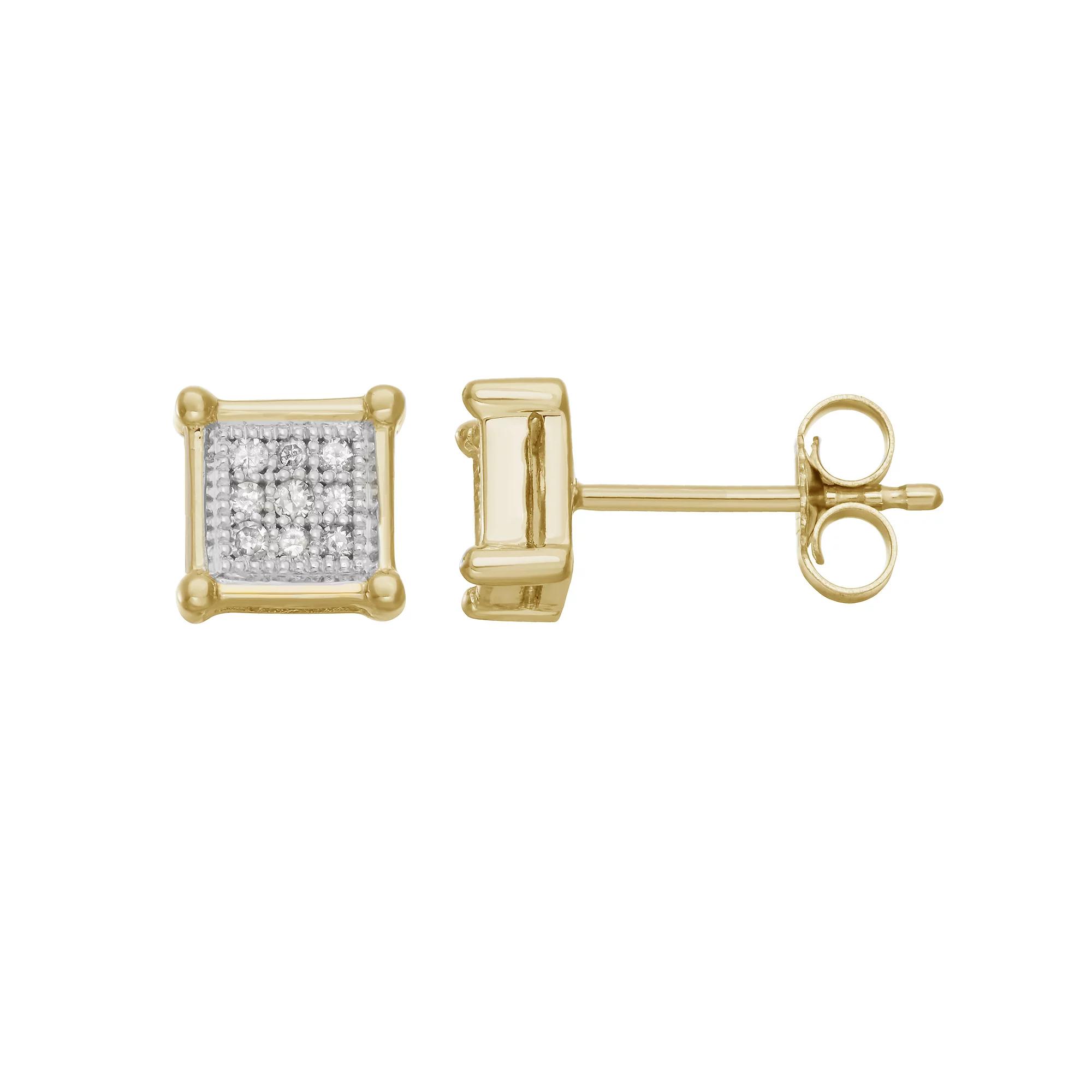 HDI 10k Yellow Gold 0.10 Carat T.W. Square Diamond Earrings, Women's, 10k Gold Product Image