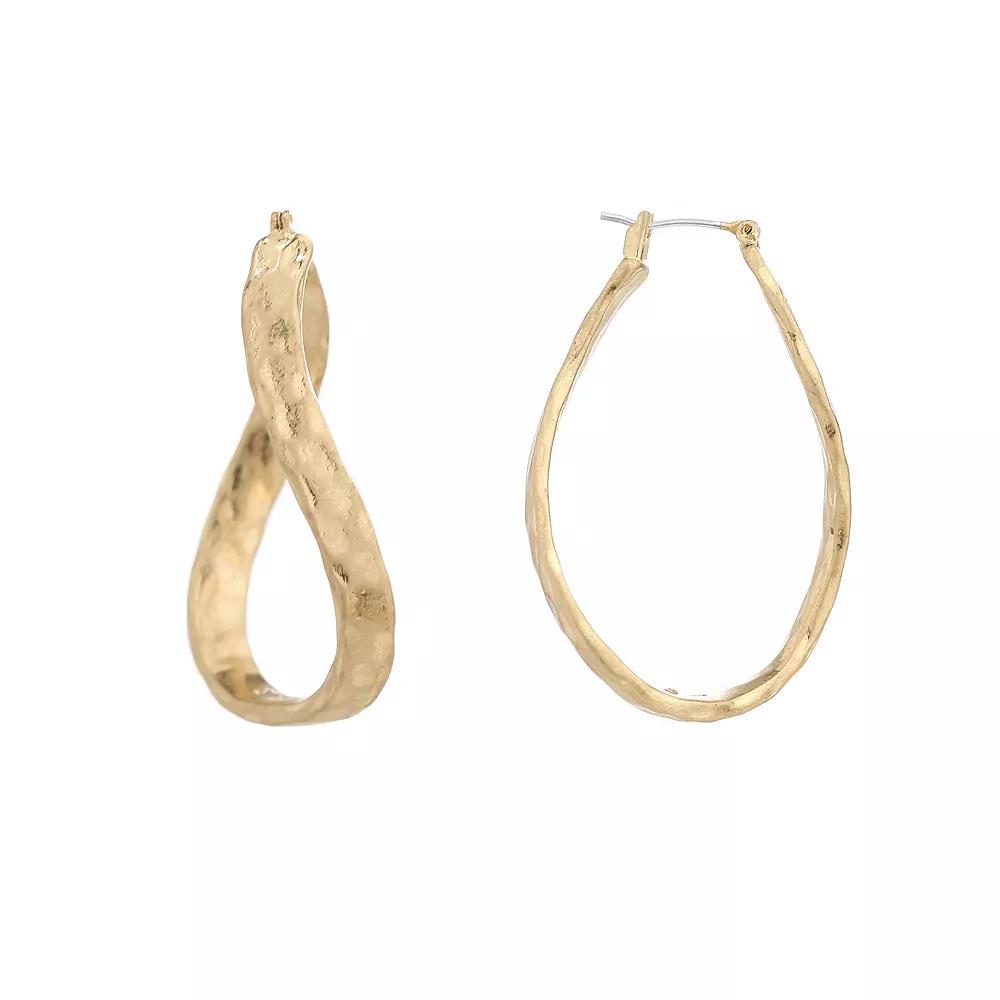 Bella Uno Worn Gold Wavy Oval Click Top Hoop Earrings, Women's, Gold Tone Product Image