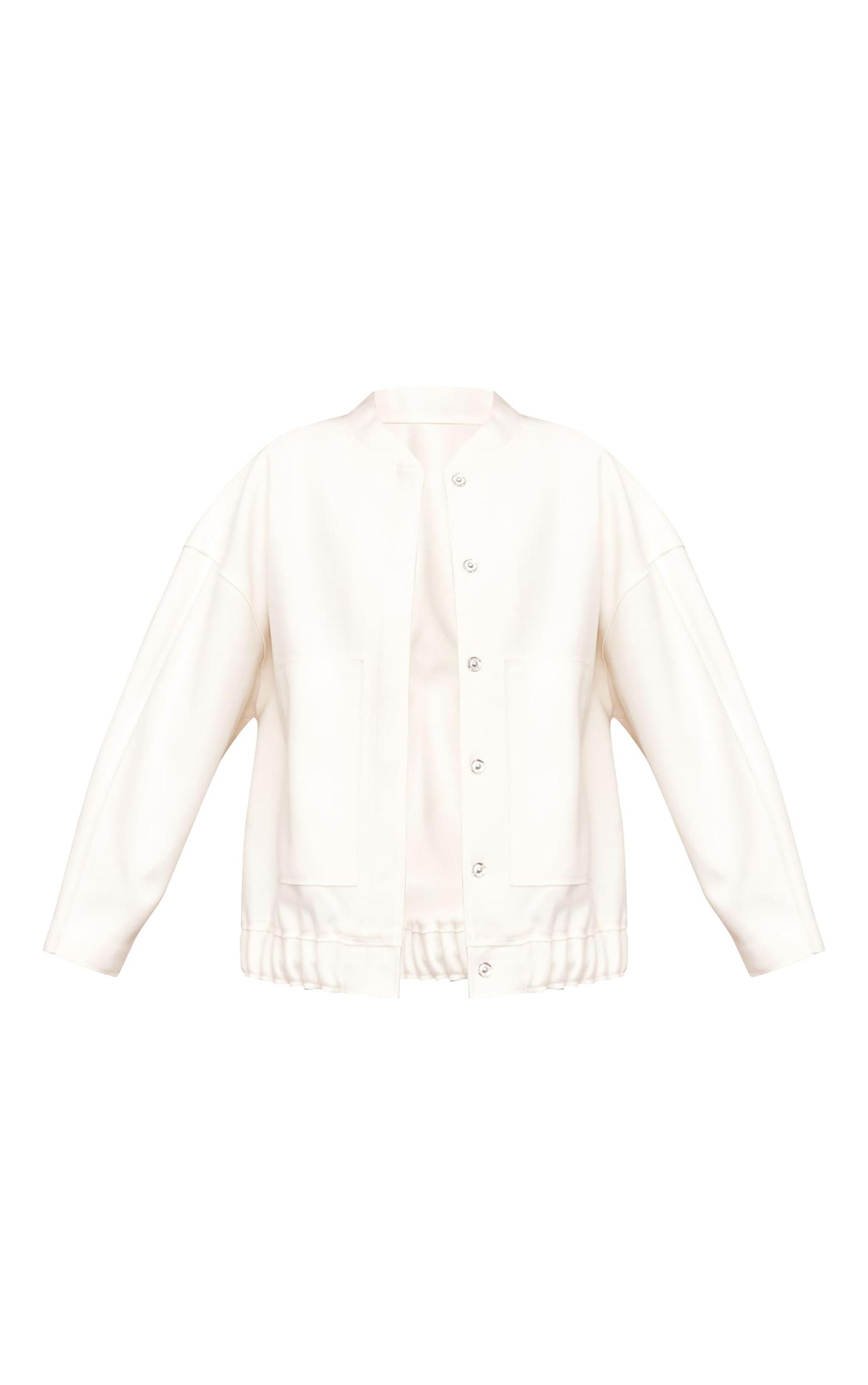 Cream Wool Look Longline Bomber Jacket Product Image
