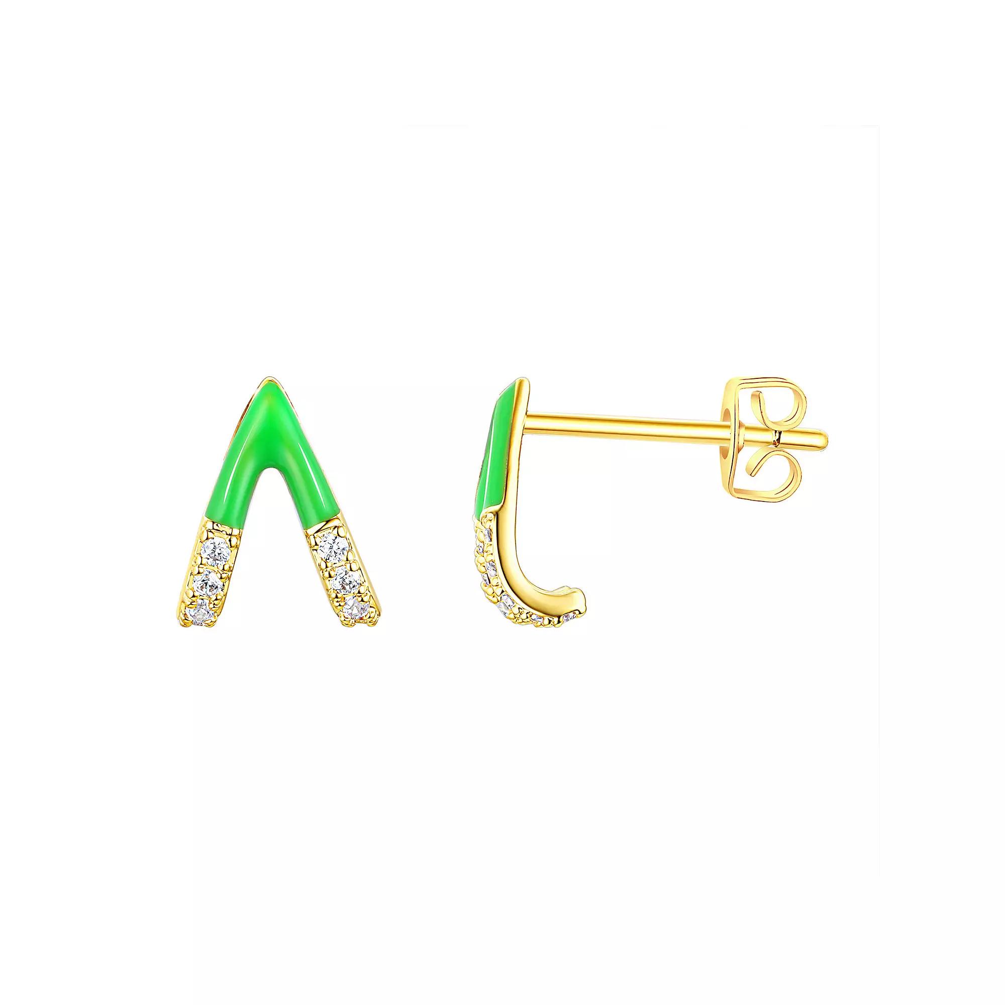 Enamorata Green Enamel & Cubic Zirconia V Post Earrings, Women's, Gold Tone Green Product Image