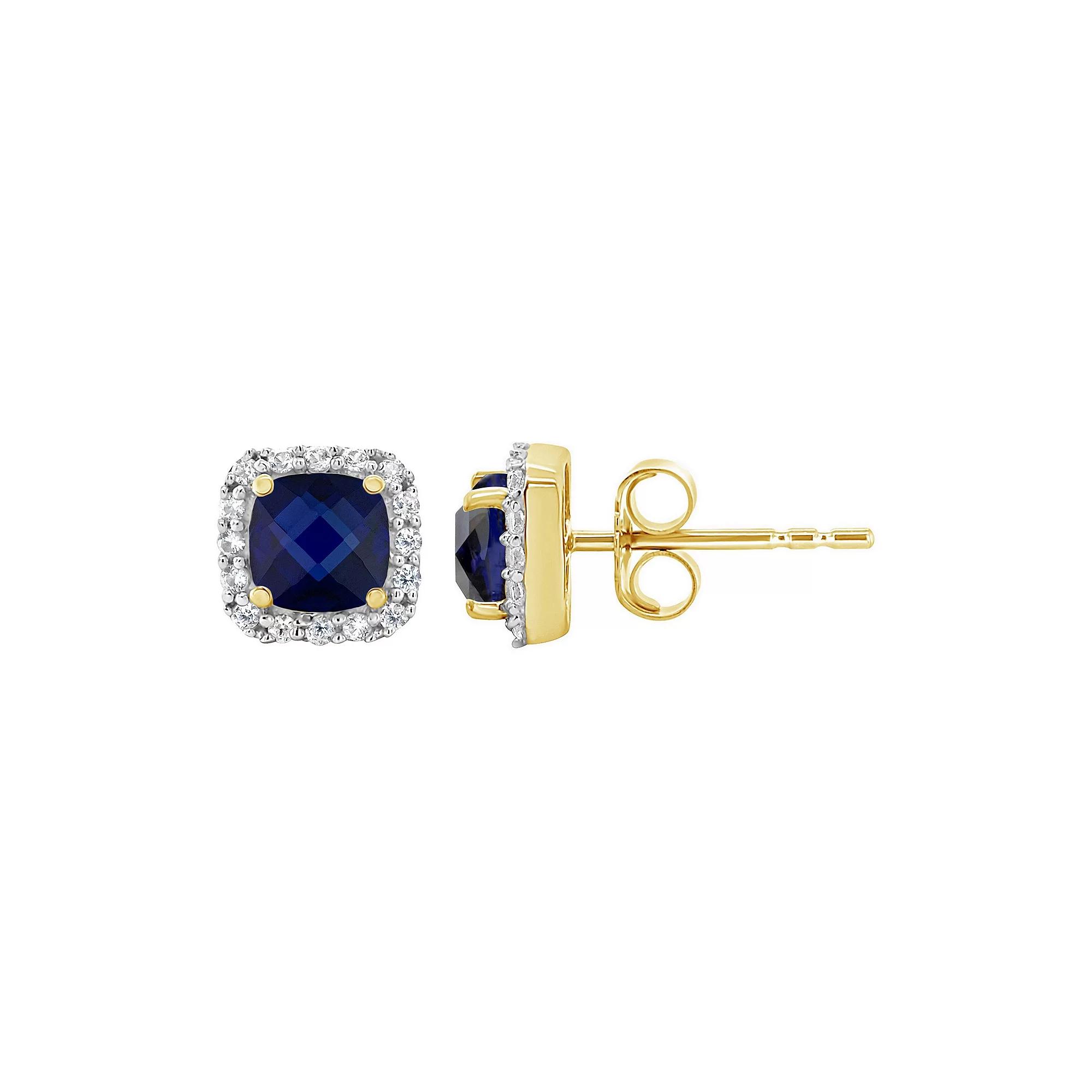 Celebration Gems 10K Yellow Gold 5mm Cushion Earrings, Women's, Purple Product Image