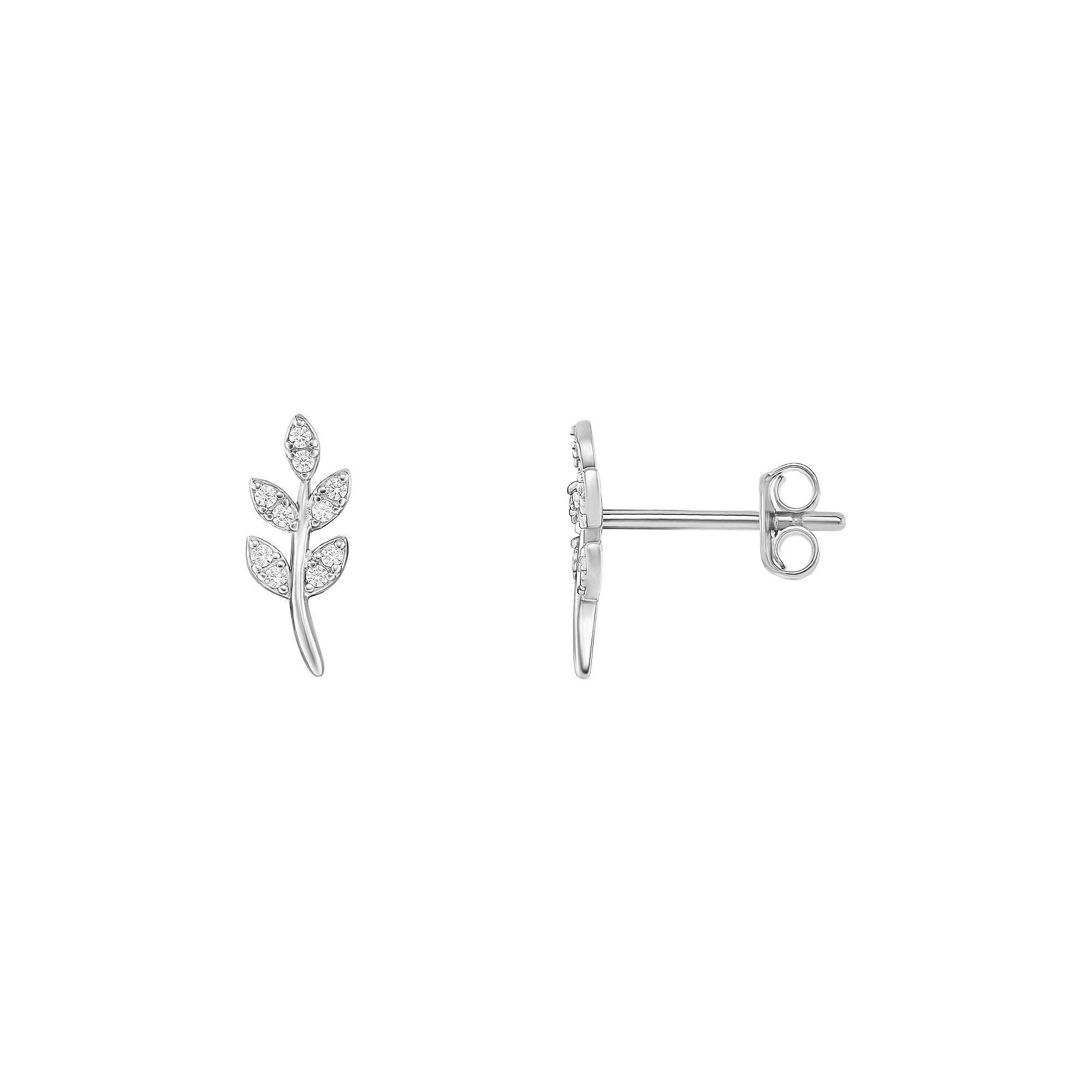 PRIMROSE Sterling Silver Cubic Zirconia Leaf Stud Earrings, Women's, Sterling Silver White Product Image