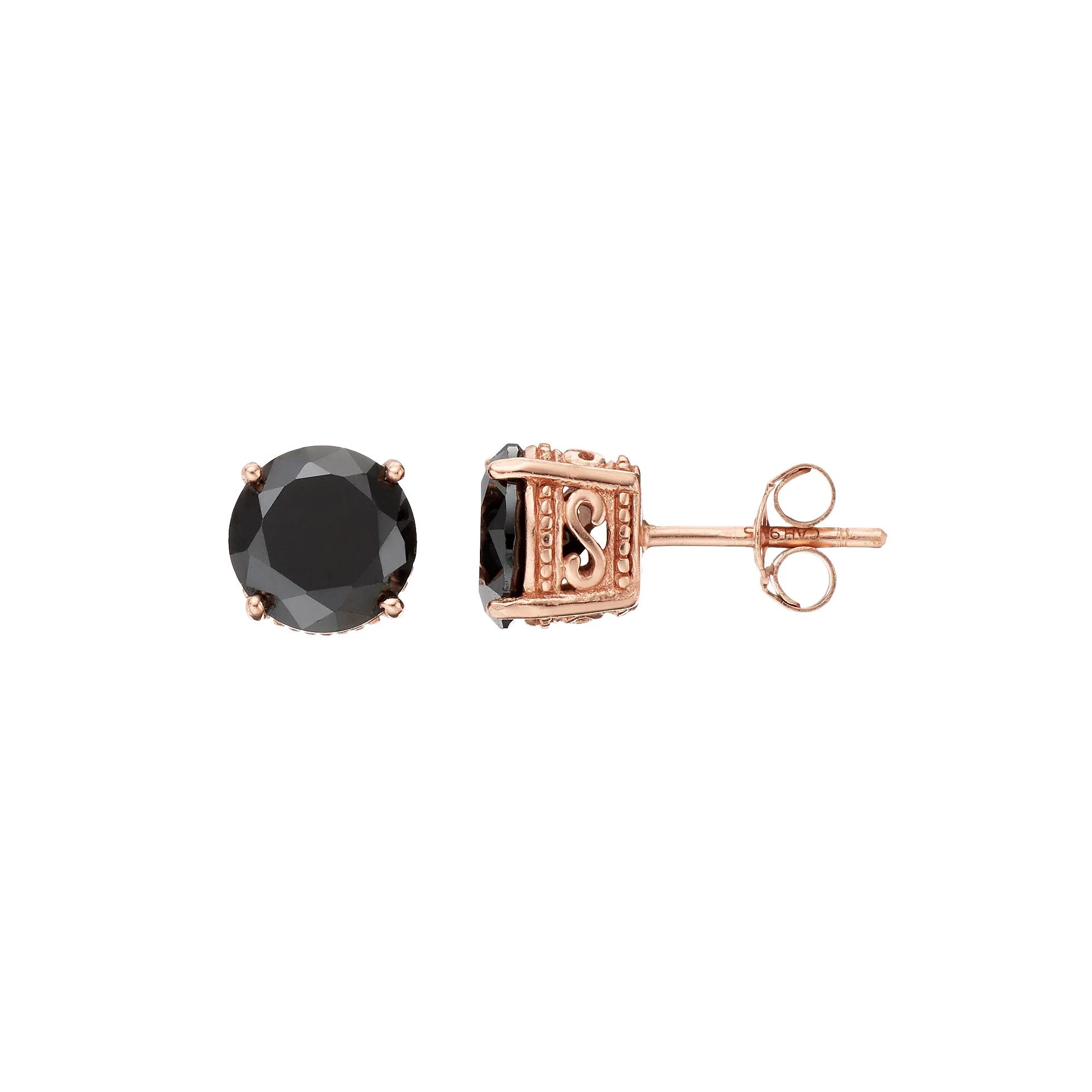 Sophie Miller 14k Gold Plated Black Cubic Zirconia Stud Earrings, Women's Product Image