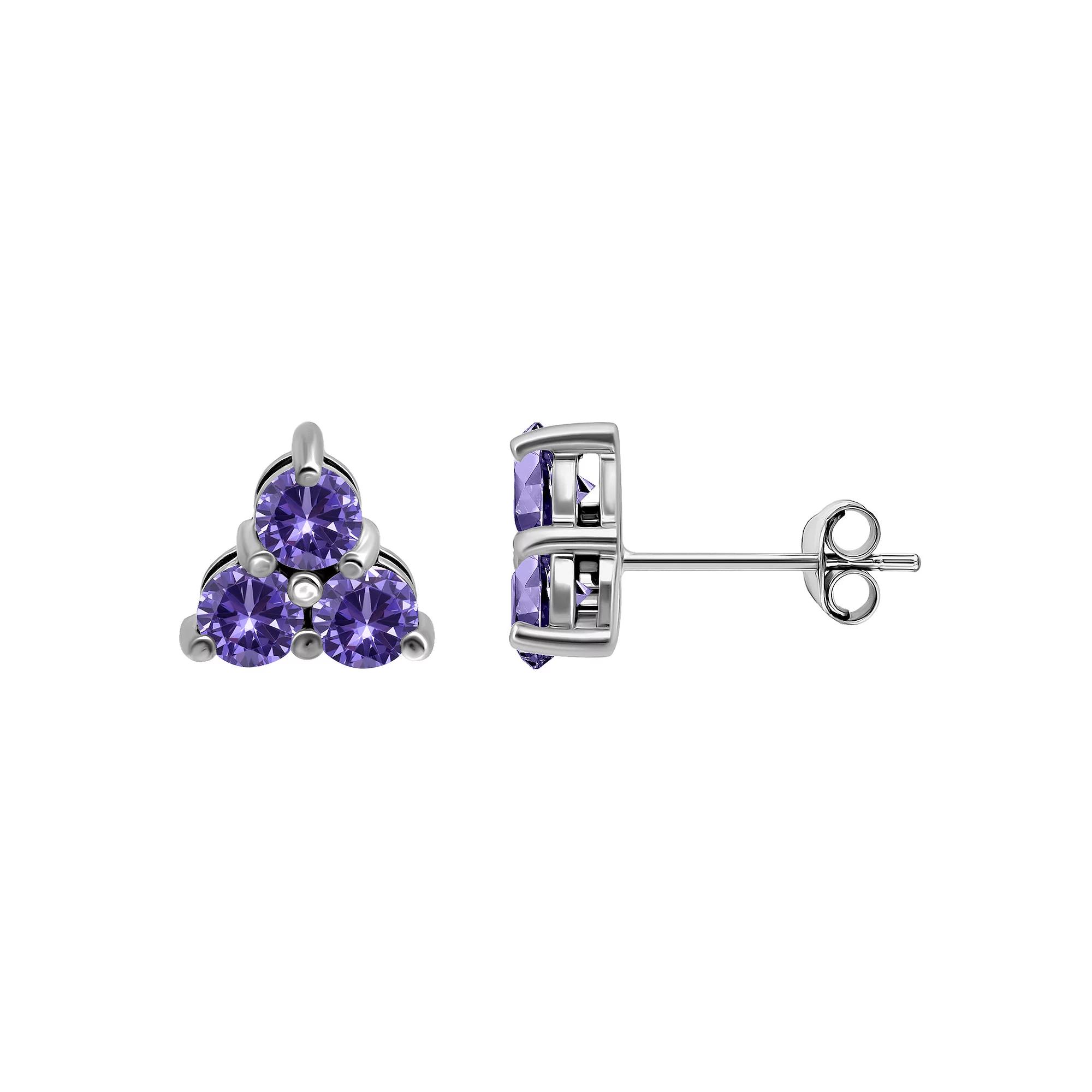 Aleure Precioso Sterling Silver Gemstone Pyramid Stud Earrings, Women's, Silver Tone Purple Product Image