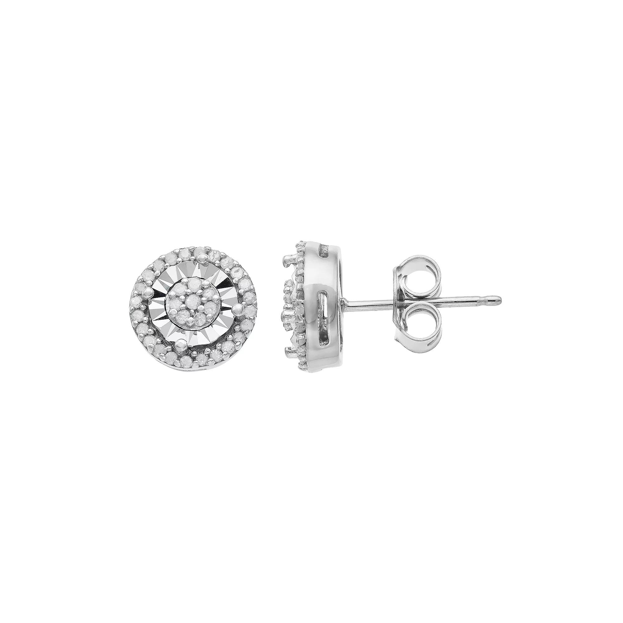 Diamond Brilliance Sterling Silver 1/4 Carat T.W. Diamond Cluster Stud Earrings, Women's Product Image