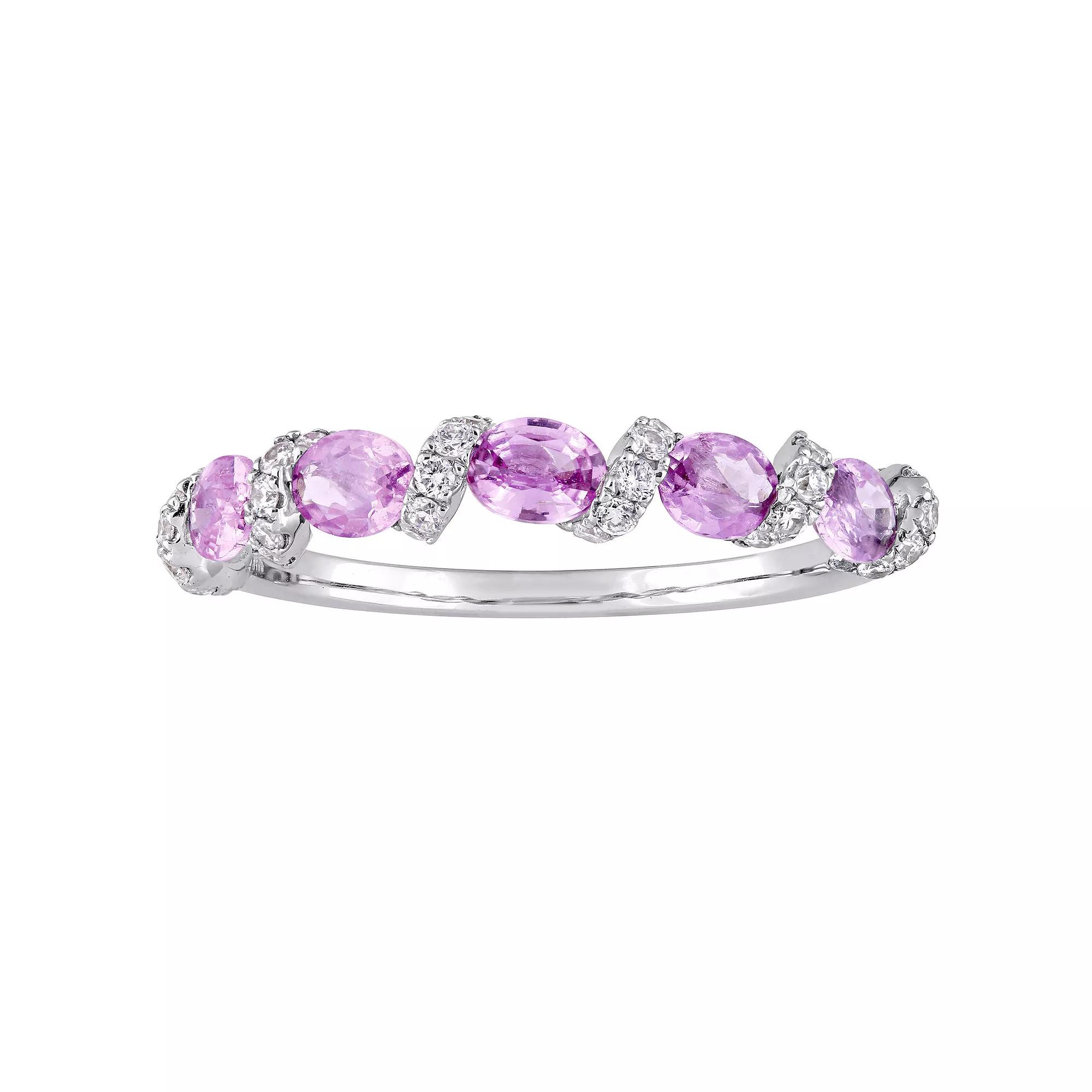 Stella Grace 14k White Gold Light Pink Sapphire & 1/4 Carat T.W. Diamond Semi-Eternity Ring, Womens Product Image