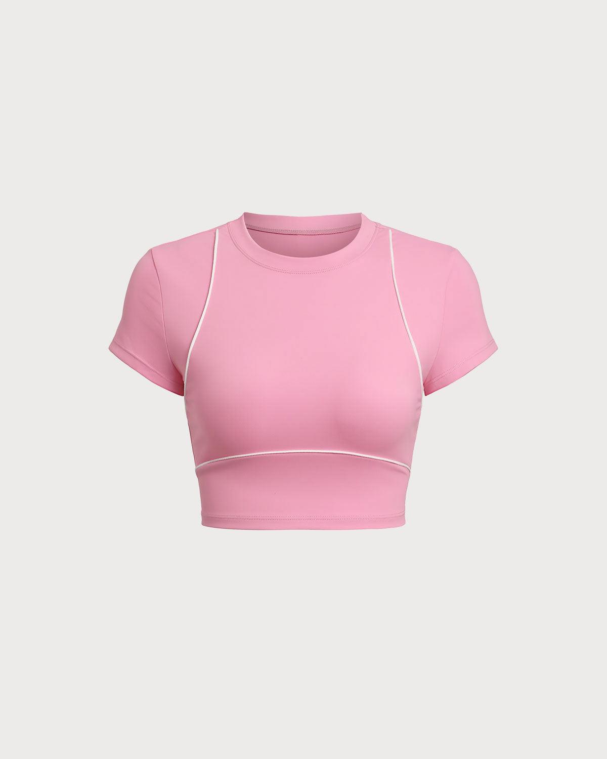 Pink Round Neck Yoga Short Sleeve Top - Light Support Product Image