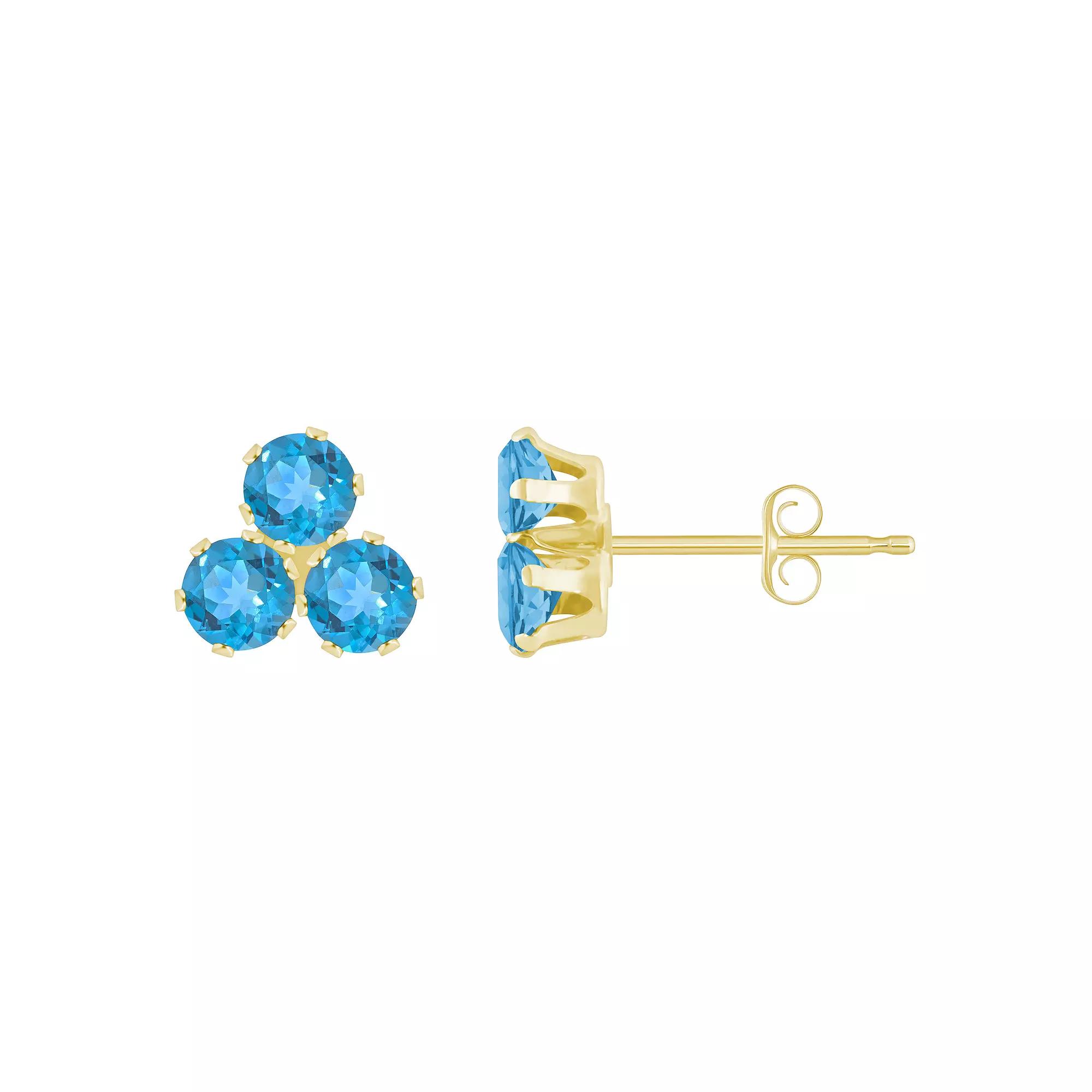 Celebration Gems 10k Gold Round Gemstone Cluster Stud Earrings, Women's, Blue Topaz Product Image