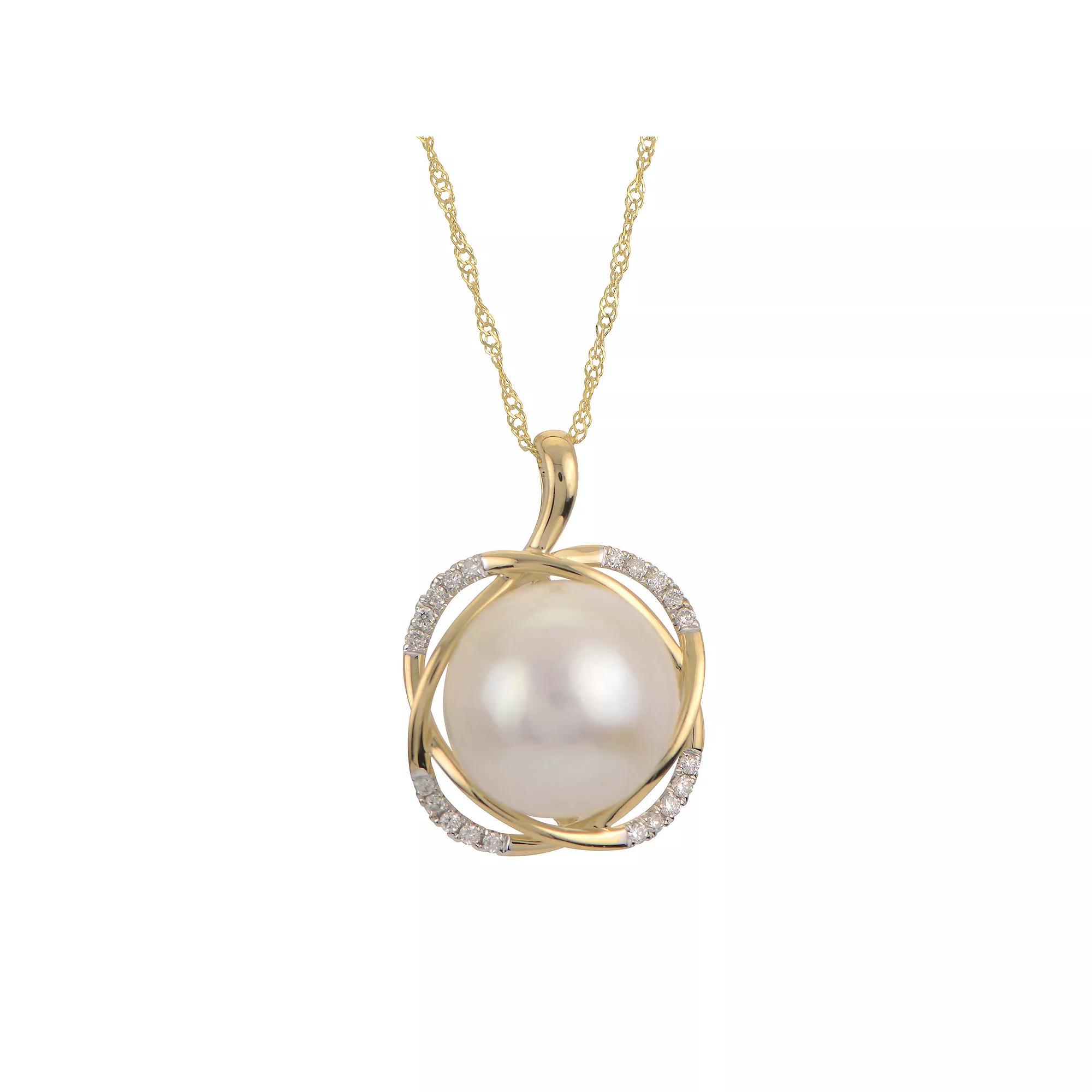 PearLustre by Imperial 14k Gold Freshwater Cultured Windsor Pearl & Diamond Accent Pendant Necklace, Women's, Size: 18" Product Image