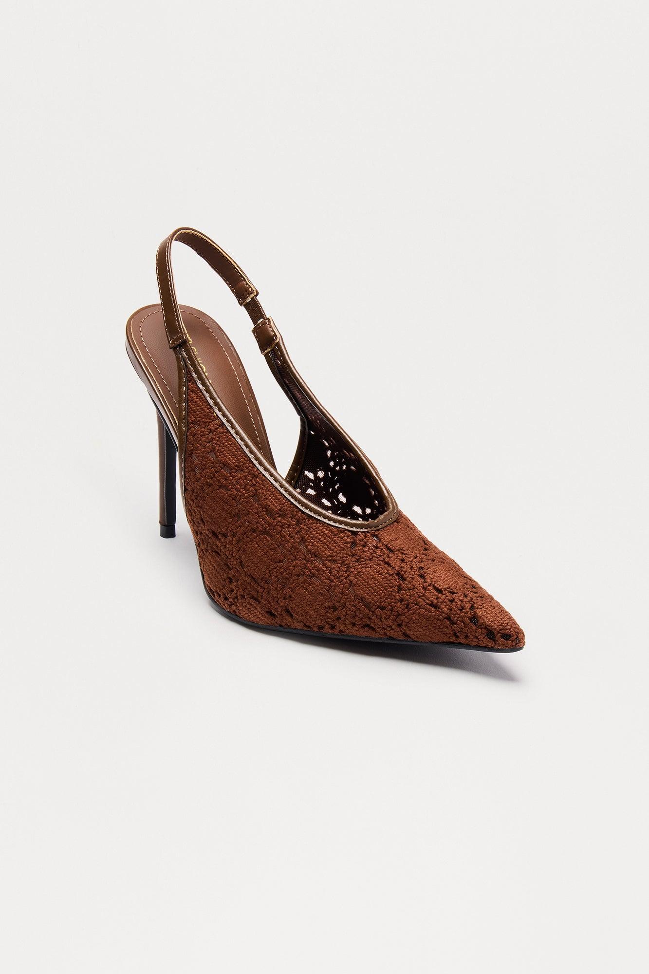 Lelin Crochet Slingback Pumps - Brown Female Product Image